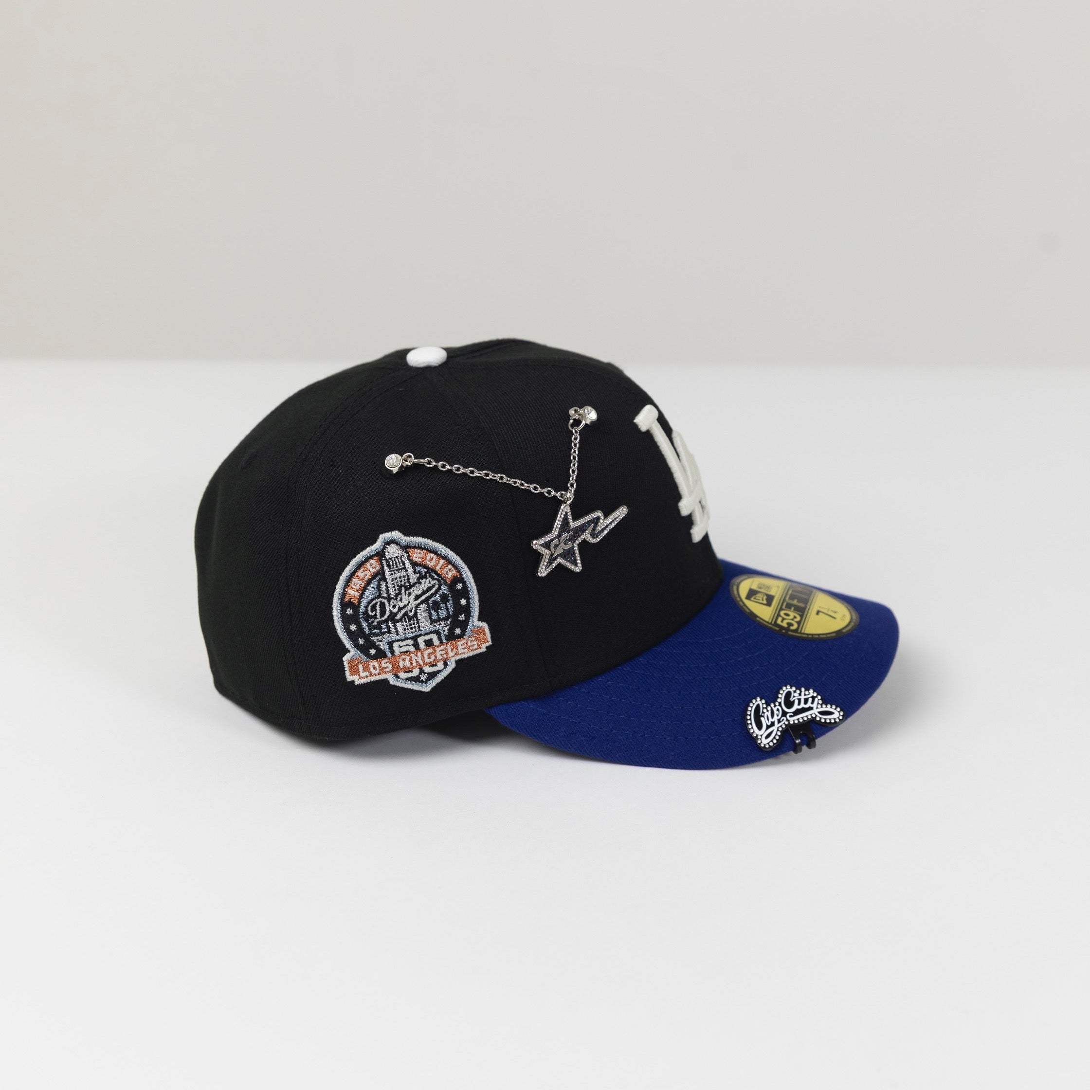 NEW ERA 59FIFTY BLACK/ BLUE LOS ANGELES DODGERS W/ 60TH ANNIVERSARY SIDE PATCH