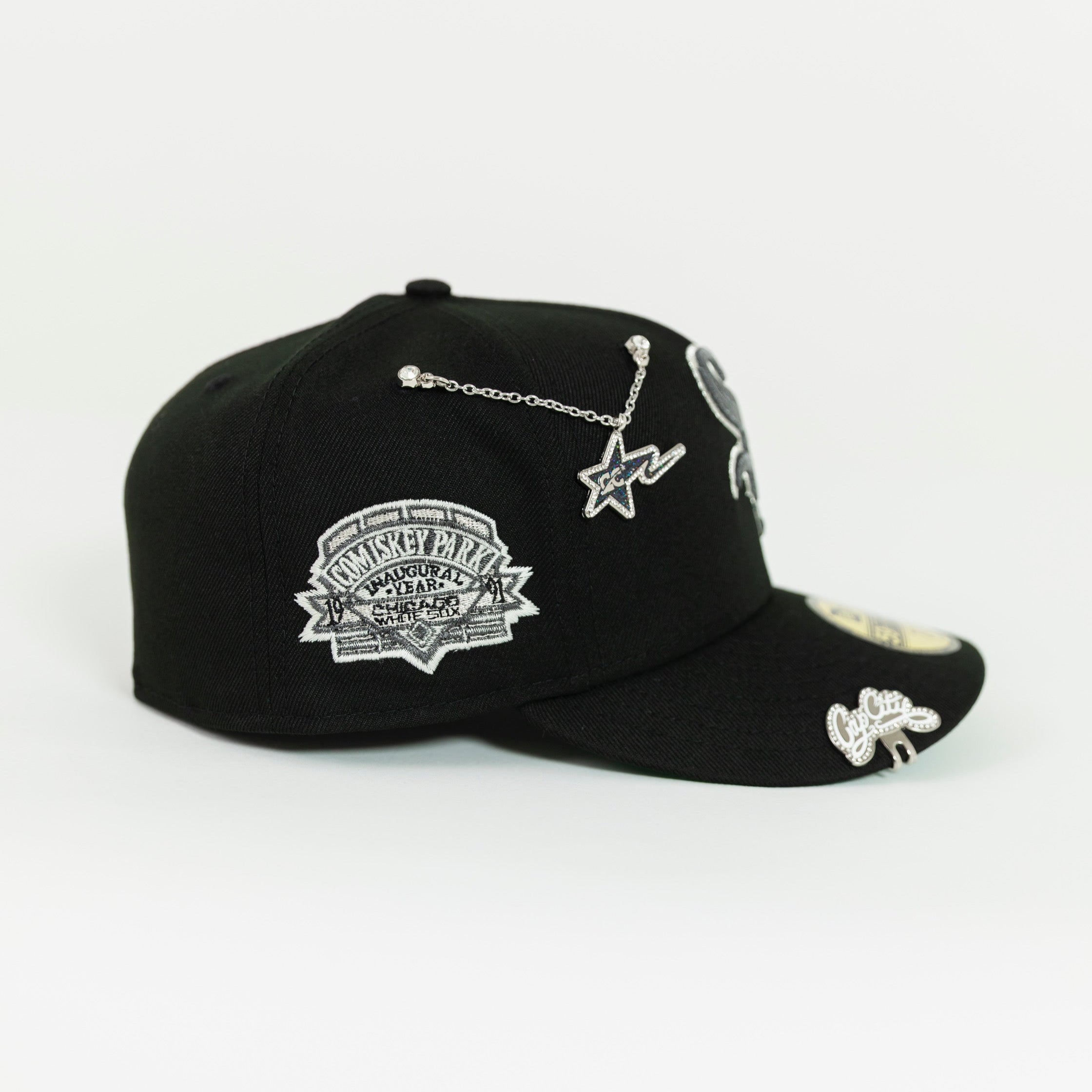 NEW ERA EXCLUSIVE 59FIFTY BLACK CHICAGO WHITE SOX W/ COMISKEY PARK SIDE PATCH