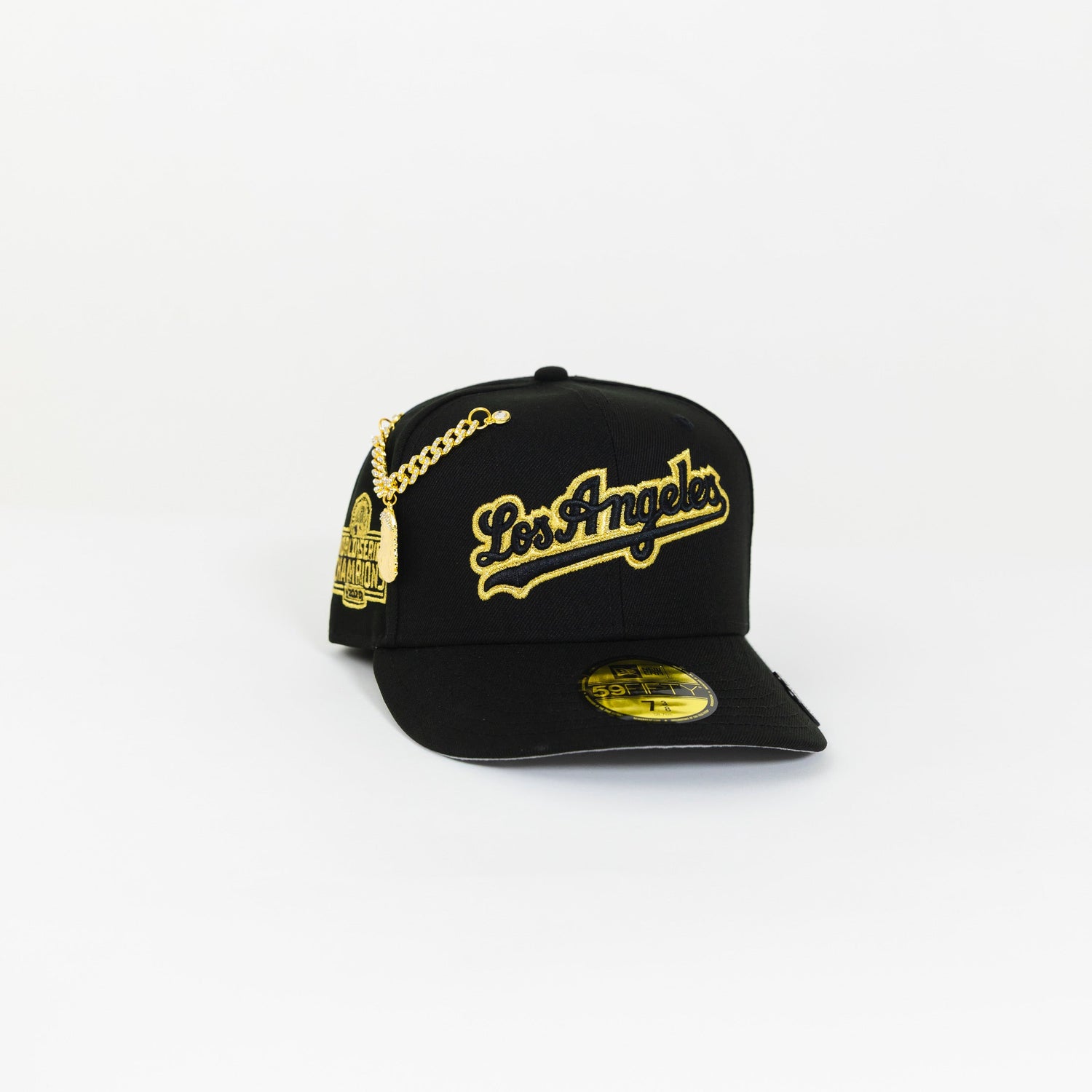 NEW ERA 59FIFTY BLACK LOS ANGELES DODGERS SCRIPT W/ 2020 WORLD SERIES SIDE PATCH