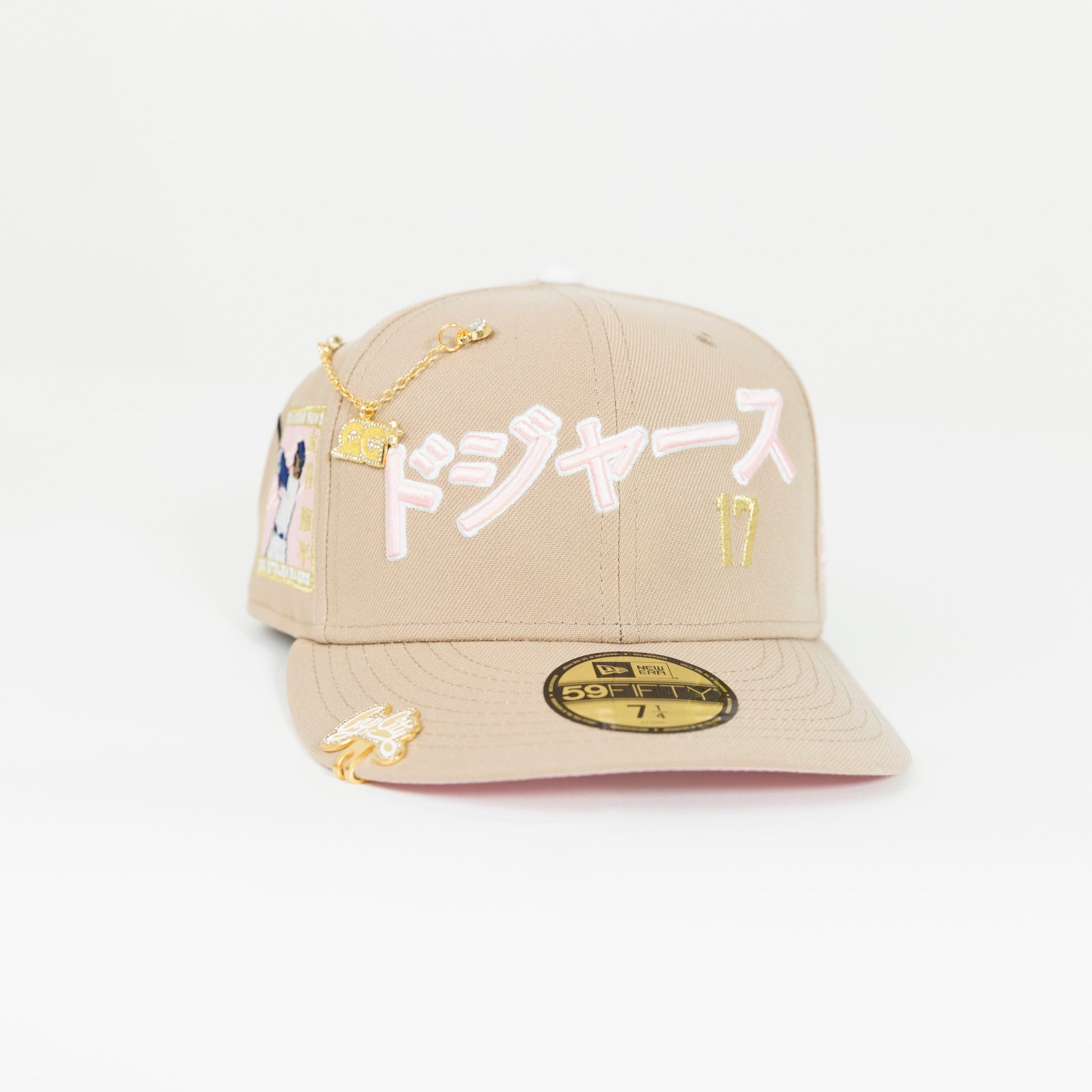 NEW ERA 59FIFTY LIGHT KHAKI LOS ANGELES DODGERS JAPANESE SCRIPT W/ "SHOHEI OHTANI 50-50 CLUB" SIDE PATCH