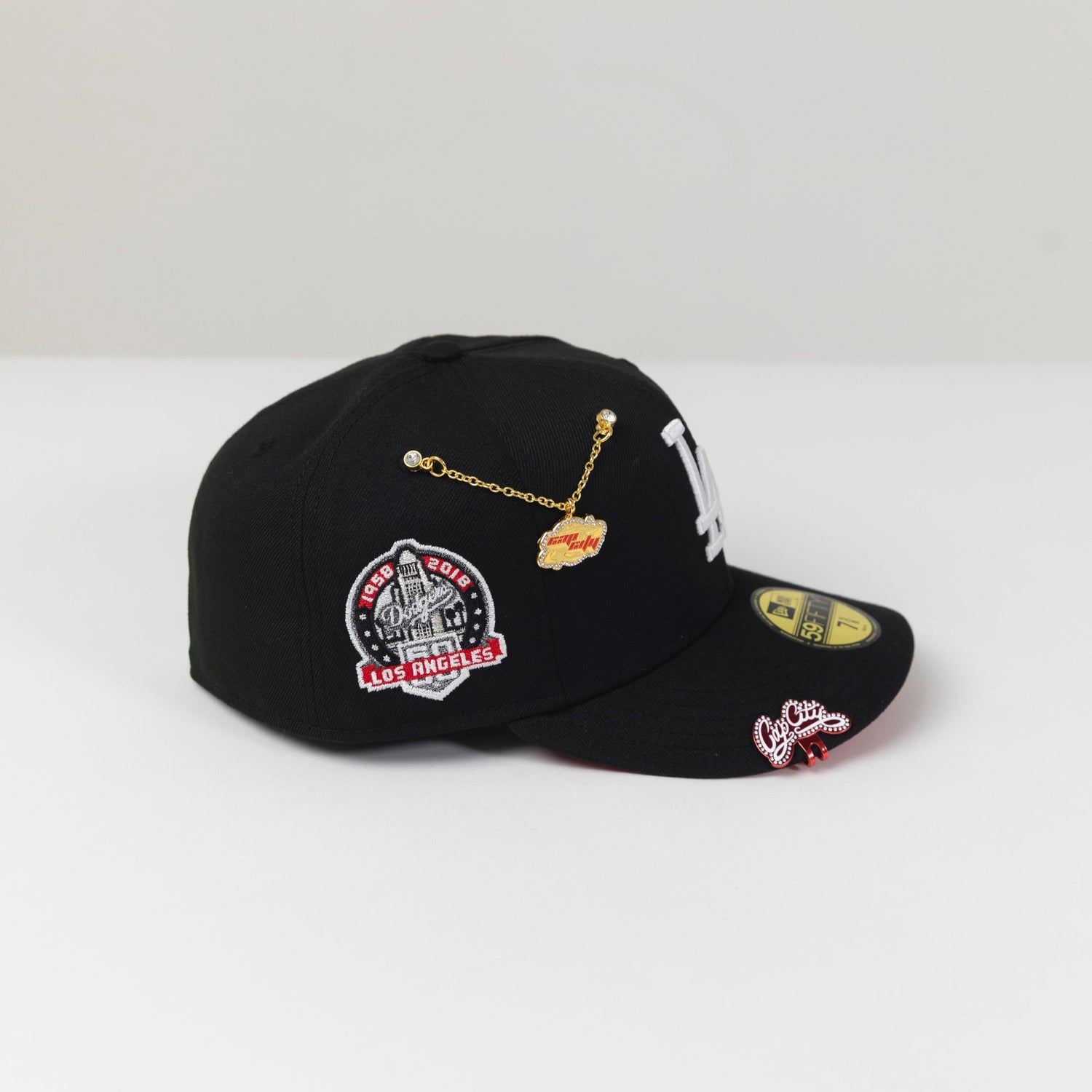 NEW ERA 59FIFTY BLACK LOS ANGELES DODGERS W/ 60TH ANNIVERSARY SIDE PATCH