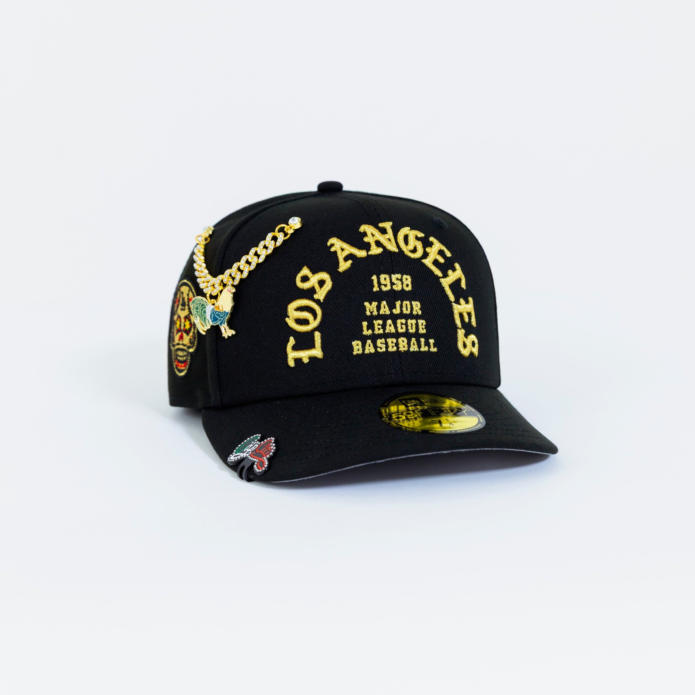 NEW ERA EXCLUSIVE 59FIFTY BLACK LOS ANGELES DODGERS "1958 MLB SCRIPT" W/ CALAVERA SIDE PATCH