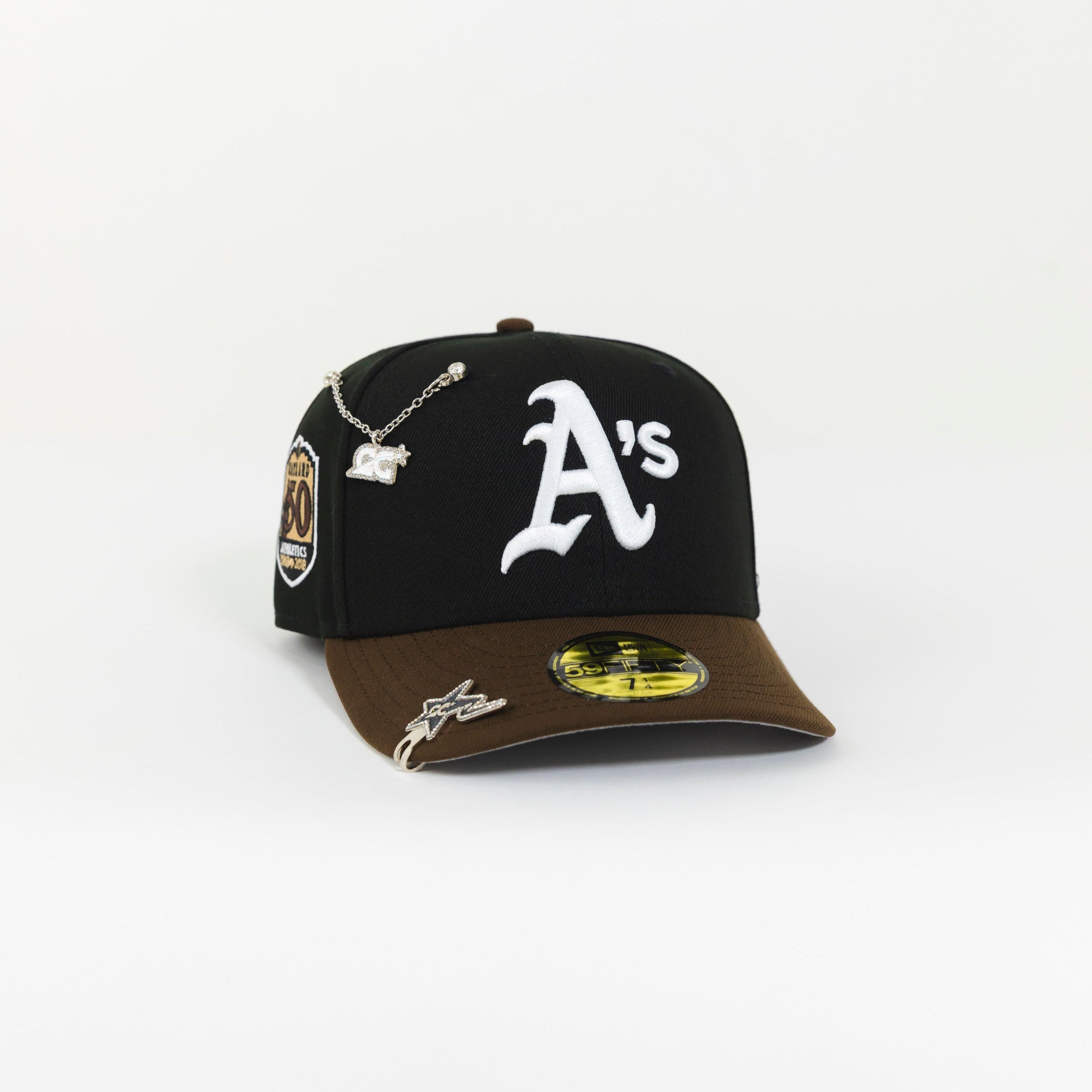NEW ERA EXCLUSIVE 59FIFTY BLACK/ BROWN OAKLAND ATHLETICS W/ 50TH ANNIVERSARY SIDE PATCH