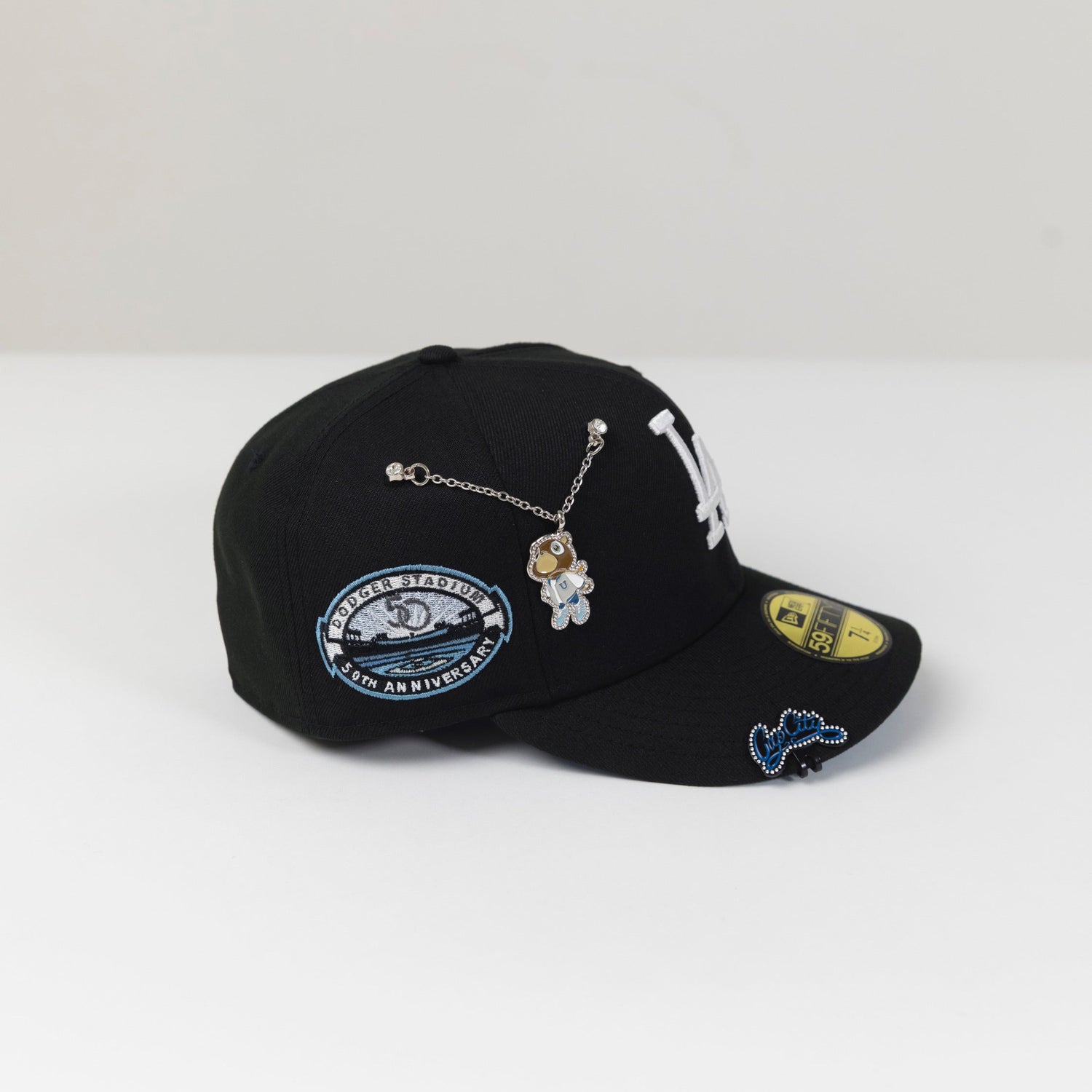 NEW ERA 59FIFTY BLACK LOS ANGELES DODGERS W/ 50TH ANNIVERSARY SIDE PATCH