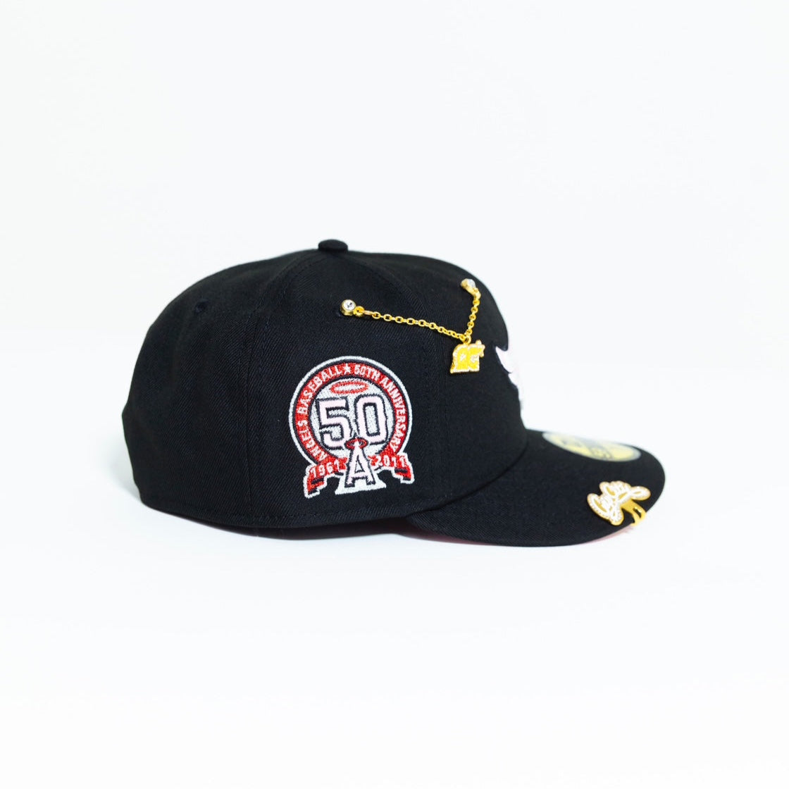 NEW ERA 59FIFTY BLACK ANAHEIM ANGELS W/ 50TH ANNIVERSARY SIDE PATCH