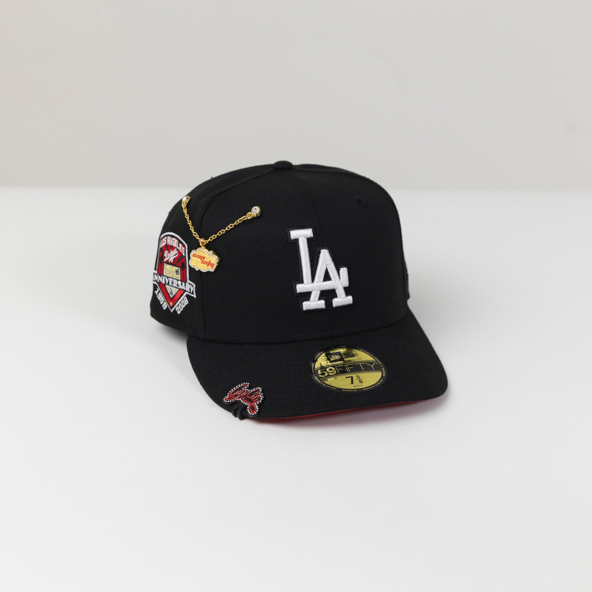 NEW ERA 59FIFTY BLACK LOS ANGELES DODGERS W/ 50TH ANNIVERSARY SIDE PATCH