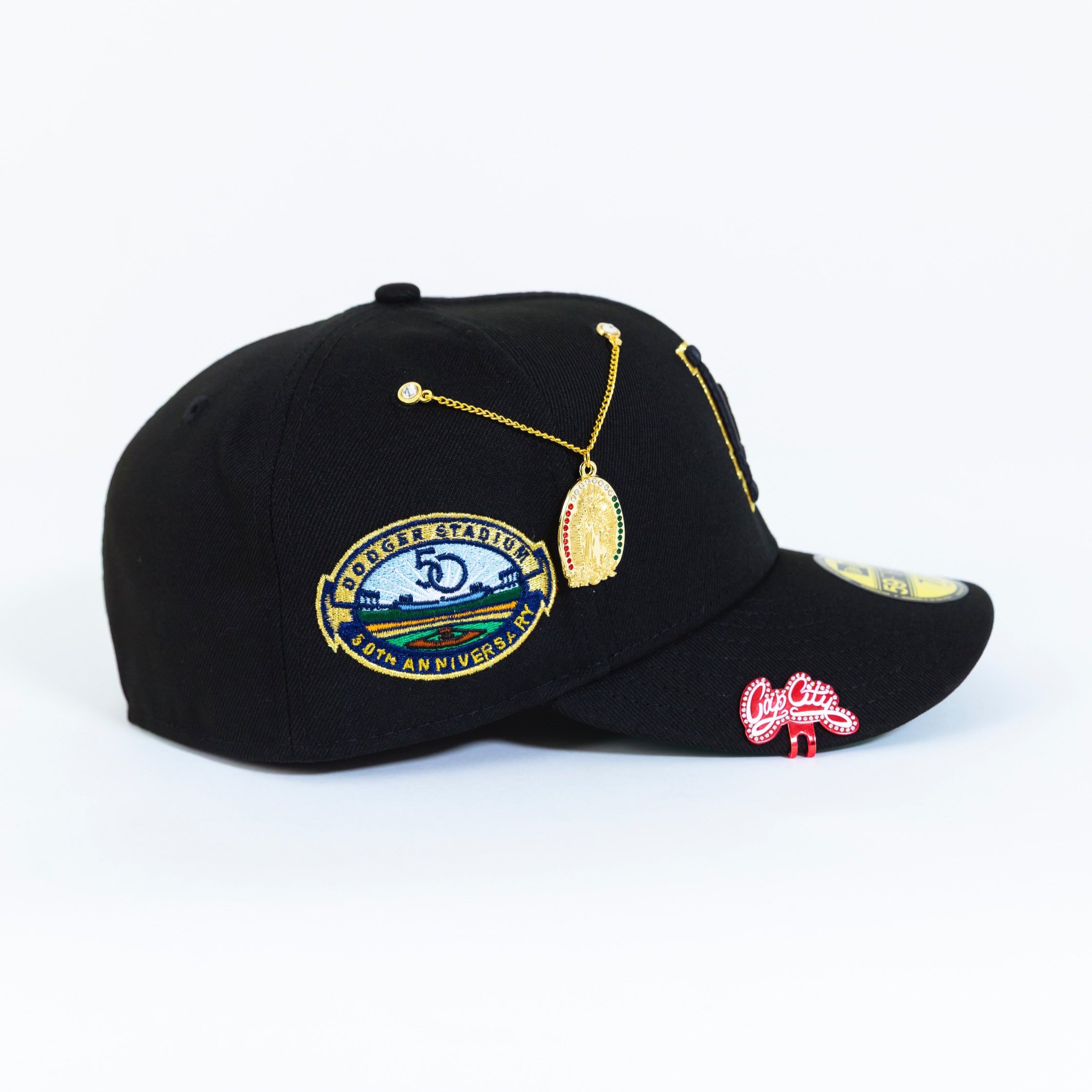 NEW ERA 59FIFTY BLACK LOS ANGELES DODGERS W/ 50TH ANNIVERSARY SIDE PATCH