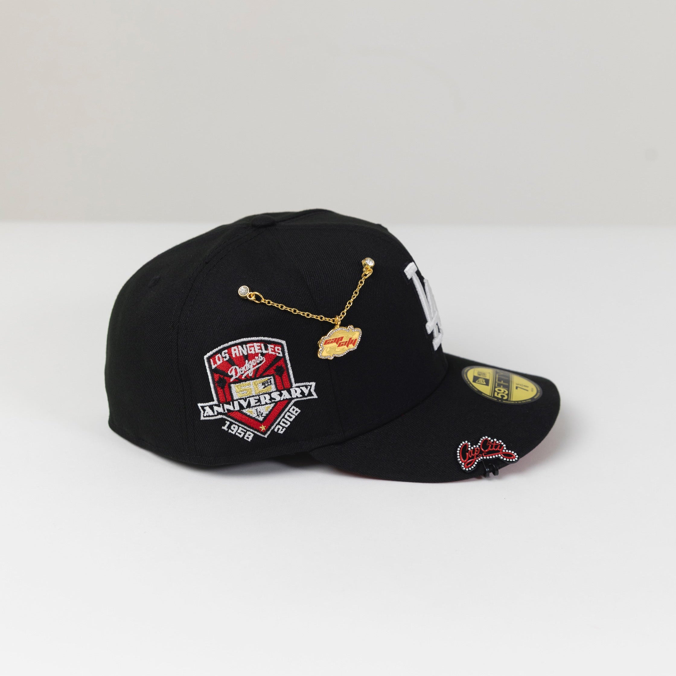 NEW ERA 59FIFTY BLACK LOS ANGELES DODGERS W/ 50TH ANNIVERSARY SIDE PATCH