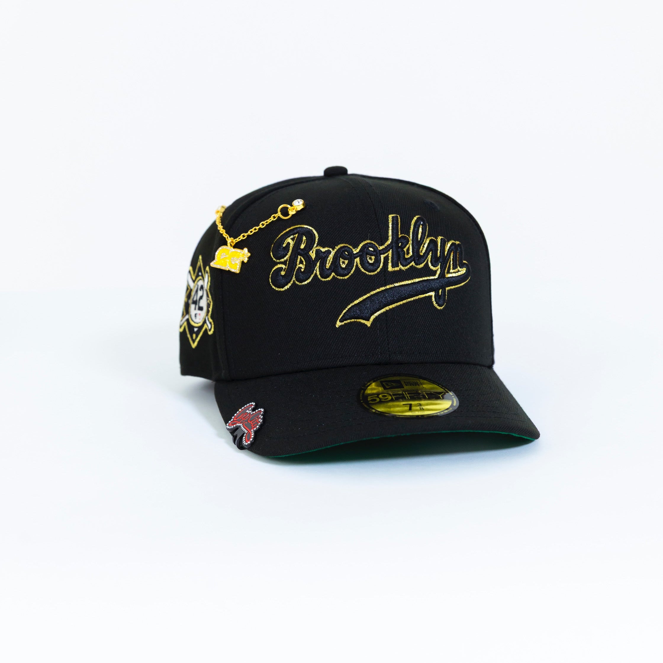 NEW ERA EXCLUSIVE 59FIFTY BLACK BROOKLYN DODGERS SCRIPT W/ "42" SIDE PATCH