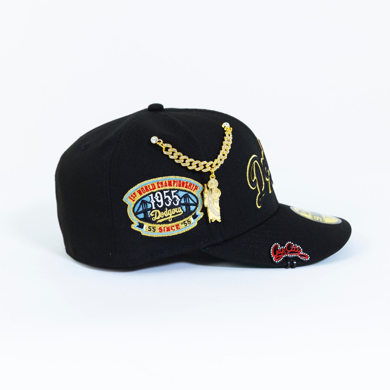 NEW ERA EXCLUSIVE 59FIFTY BLACK LOS ANGELES DODGERS SCRIPT W/ 1ST WORLD CHAMPIONSHIP SIDE PATCH