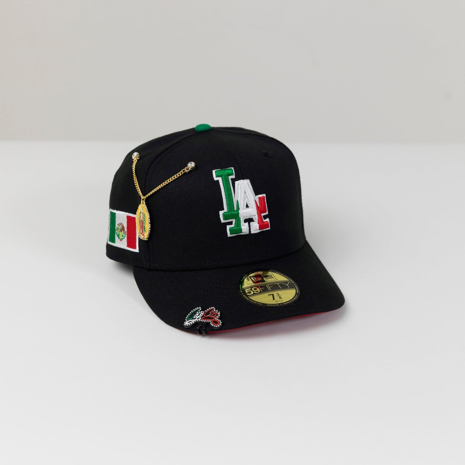 NEW ERA 59FIFTY BLACK LOS ANGELES DODGERS W/ MEXICO FLAG LOGO + MEXICO FLAG SIDE PATCH