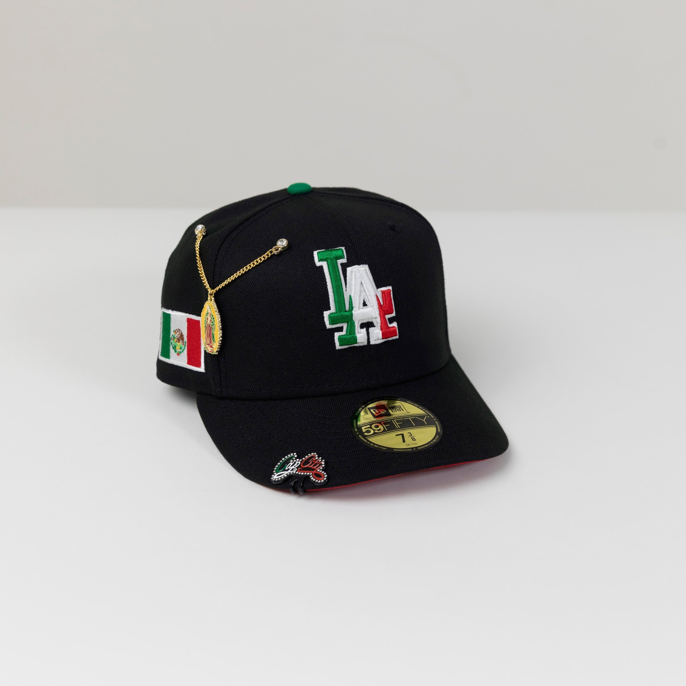 NEW ERA 59FIFTY BLACK LOS ANGELES DODGERS W/ MEXICO FLAG LOGO + MEXICO FLAG SIDE PATCH