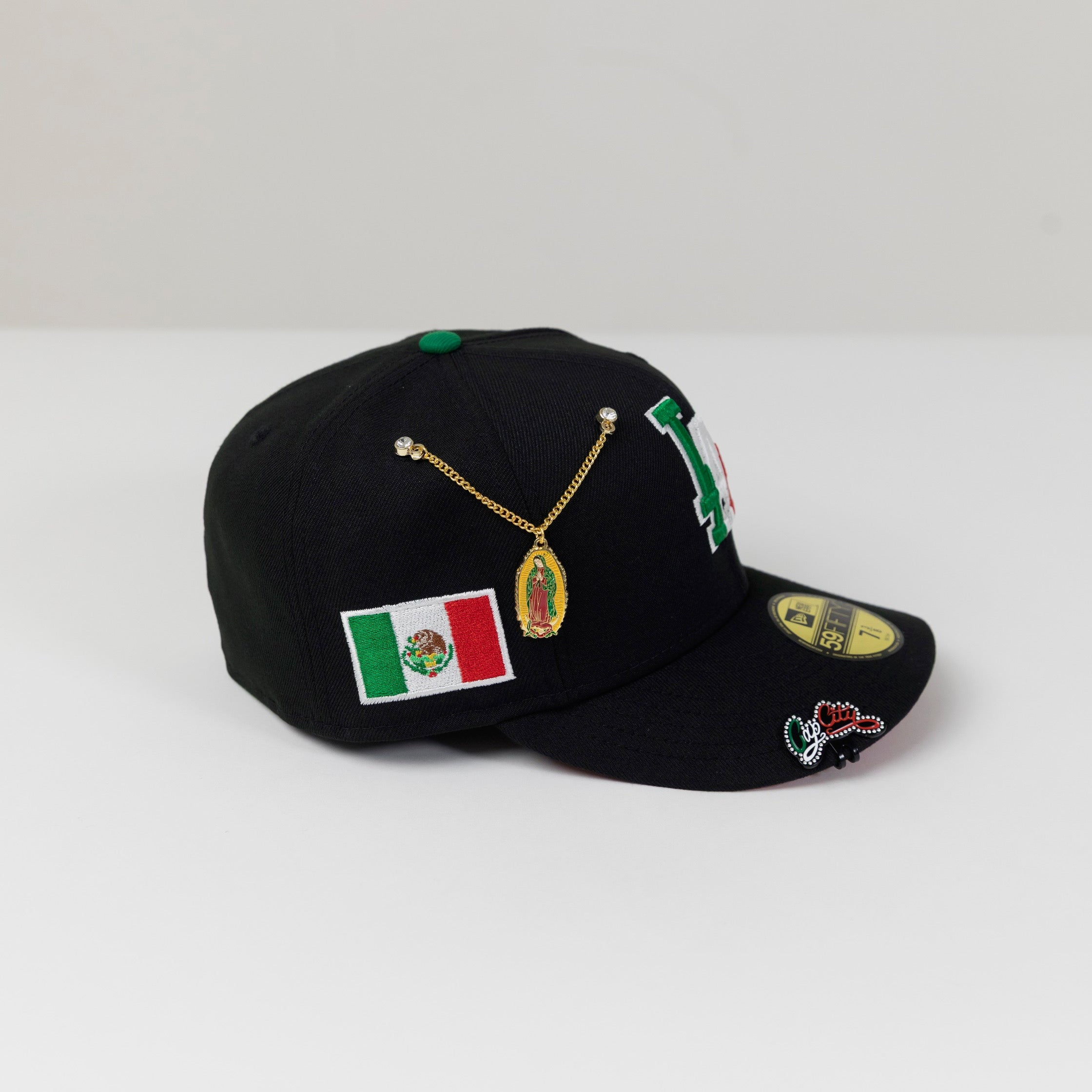 NEW ERA 59FIFTY BLACK LOS ANGELES DODGERS W/ MEXICO FLAG LOGO + MEXICO FLAG SIDE PATCH
