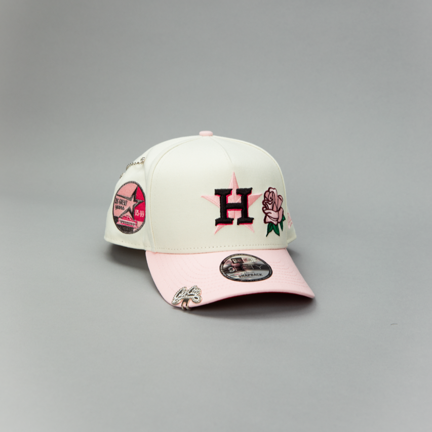 NEW ERA EXCLUSIVE 9FIFTY A-FRAME CHROME/ PINK HOUSTON ASTROS W/ PINK ROSE + 35 GREAT YEARS SIDE PATCH