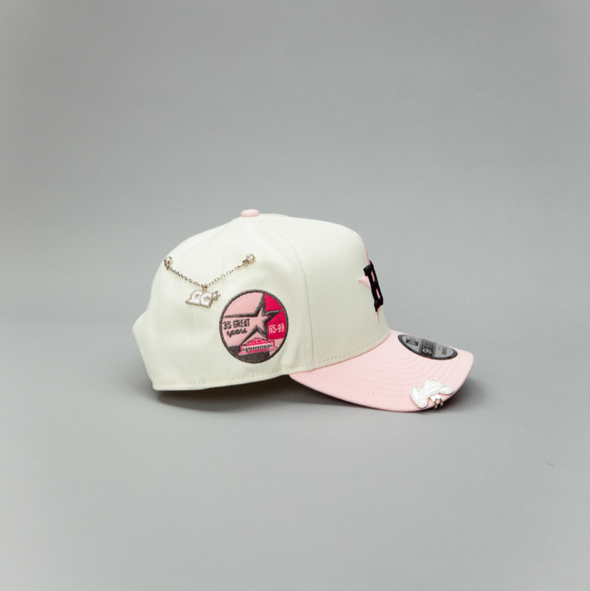 NEW ERA EXCLUSIVE 9FIFTY A-FRAME CHROME/ PINK HOUSTON ASTROS W/ PINK ROSE + 35 GREAT YEARS SIDE PATCH