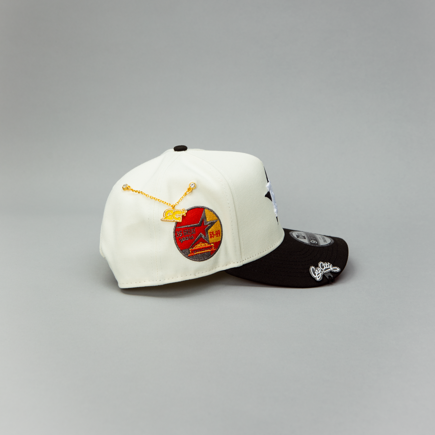 NEW ERA EXCLUSIVE 9FIFTY A-FRAME CHROME/ BLACK HOUSTON ASTROS W/ RED ROSE + 35 GREAT YEARS SIDE PATCHH