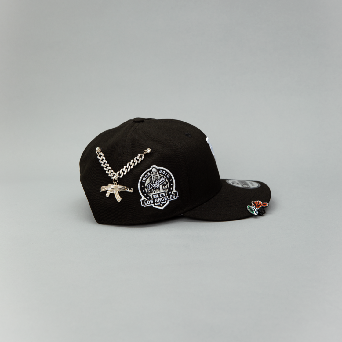 NEW ERA EXCLUSIVE 9FIFTY BLACK UPSIDE DOWN LOS ANGELES DODGERS SNAPBACK W/ 60TH ANNIVERSARY SIDE PATCH