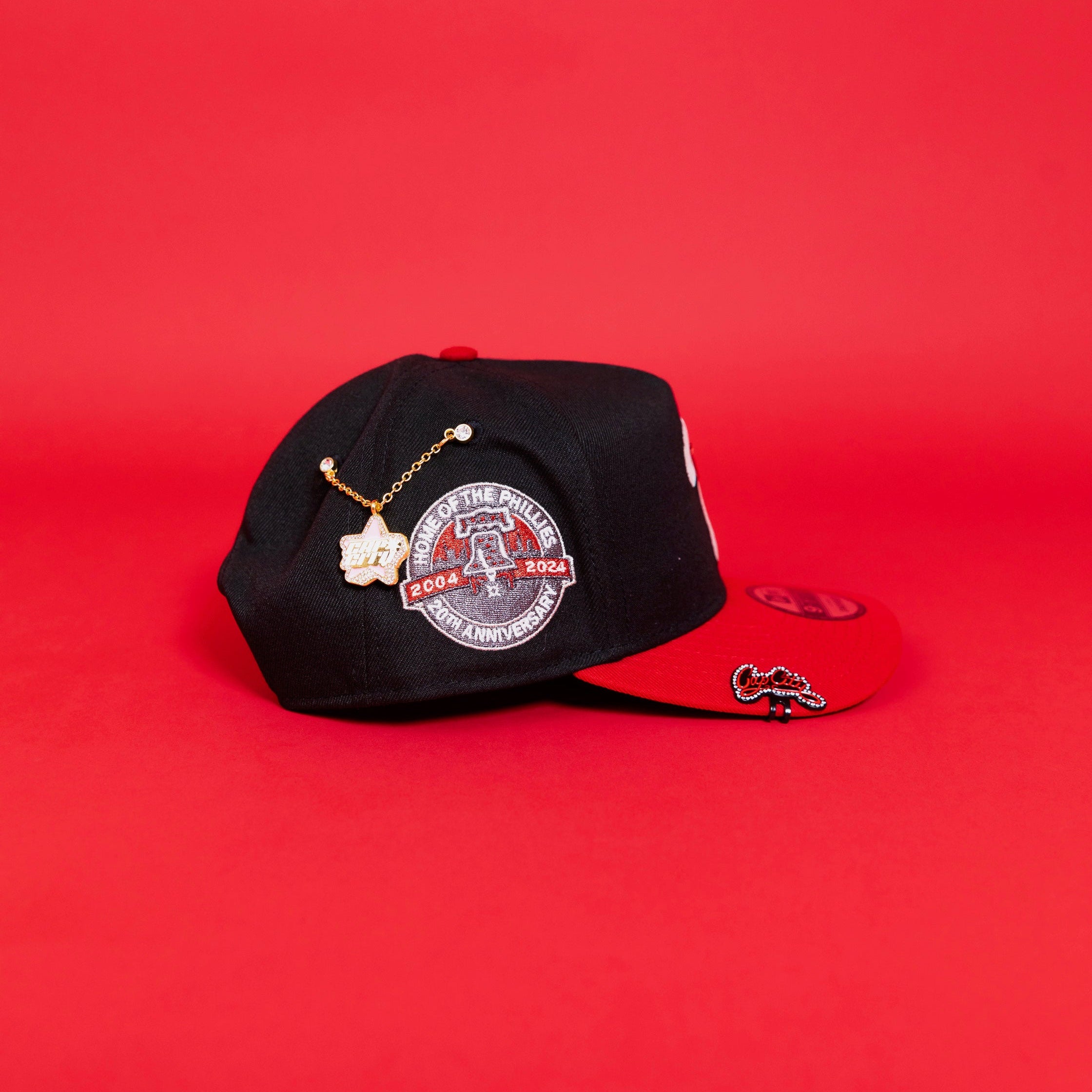 NEW ERA EXCLUSIVE 9FIFTY A-FRAME BLACK/ RED PHILADELPHIA PHILLIES SNAPBACK W/ 20TH ANNIVERSARY SIDE PATCH