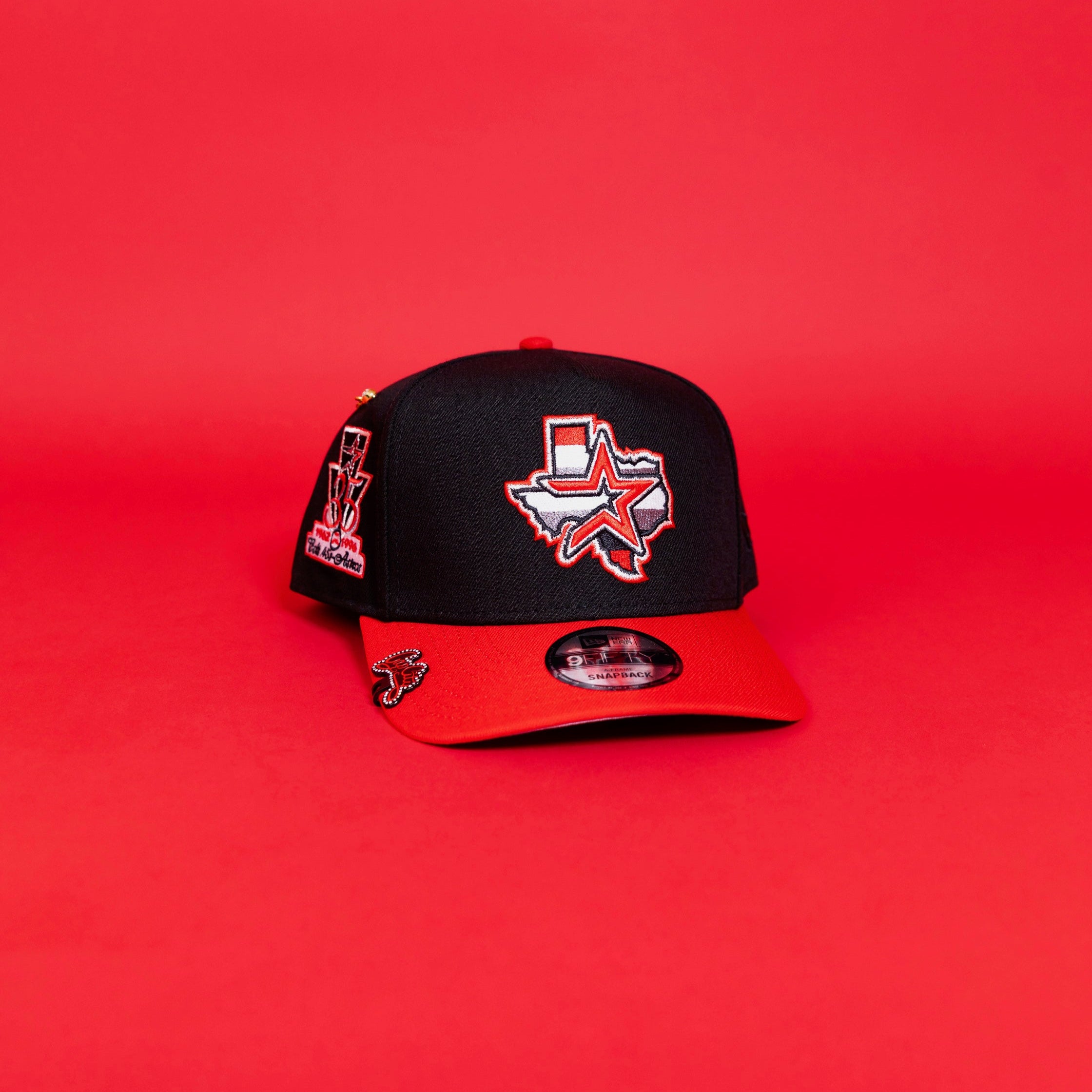 NEW ERA EXCLUSIVE 9FIFTY A-FRAME BLACK/ RED HOUSTON ASTROS SNAPBACK W/ 35TH ANNIVERSARYSIDE PATCH