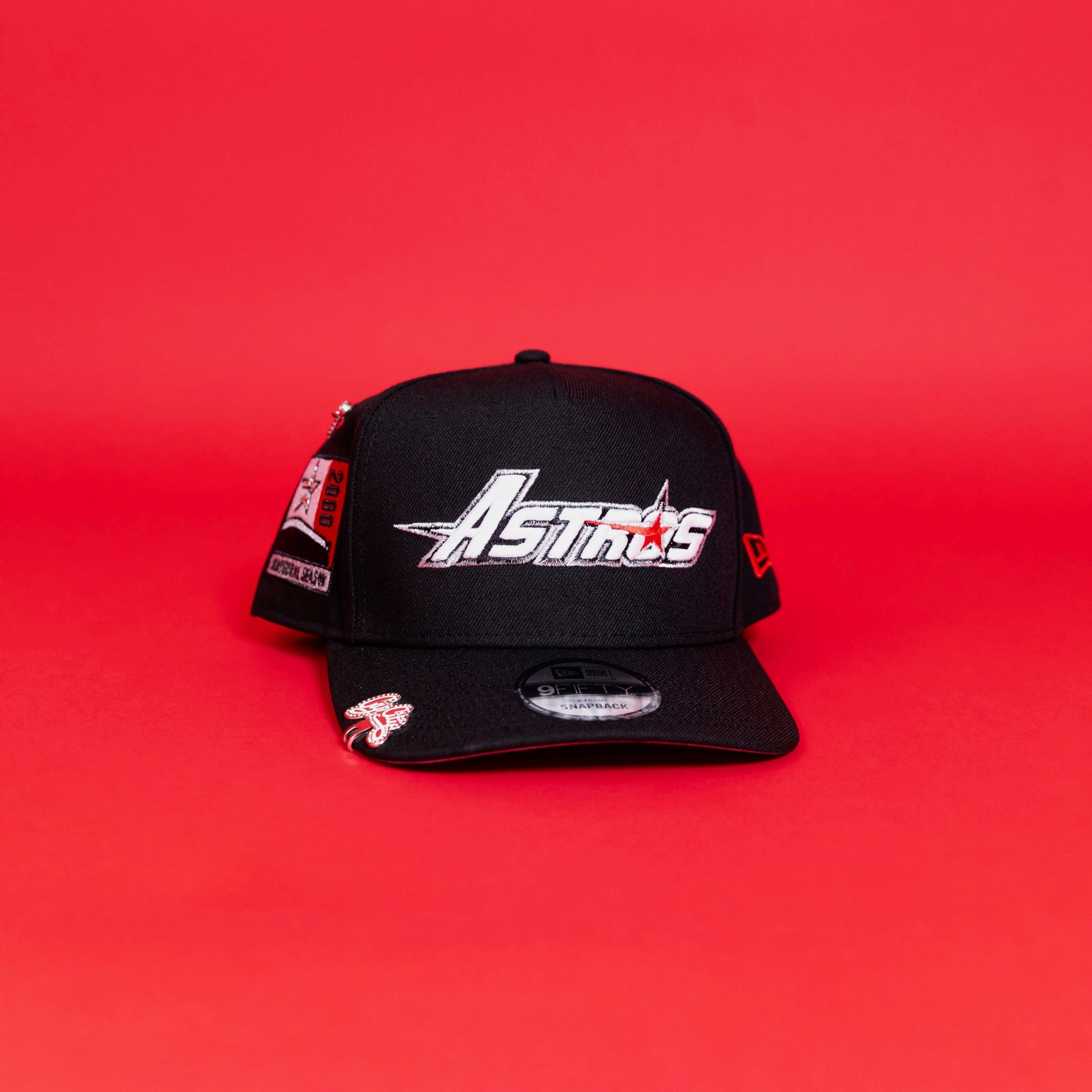 NEW ERA EXCLUSIVE 9FIFTY A-FRAME BLACK HOUSTON ASTROS SCRIPT SNAPBACK W/ 2000 INAUGURAL SEASON SIDE PATCH