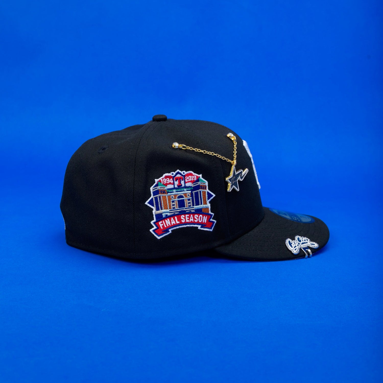 NEW ERA EXCLUSIVE 59FIFTY BLACK TEXAS RANGERS W/ FINAL SEASON SIDE PATCH