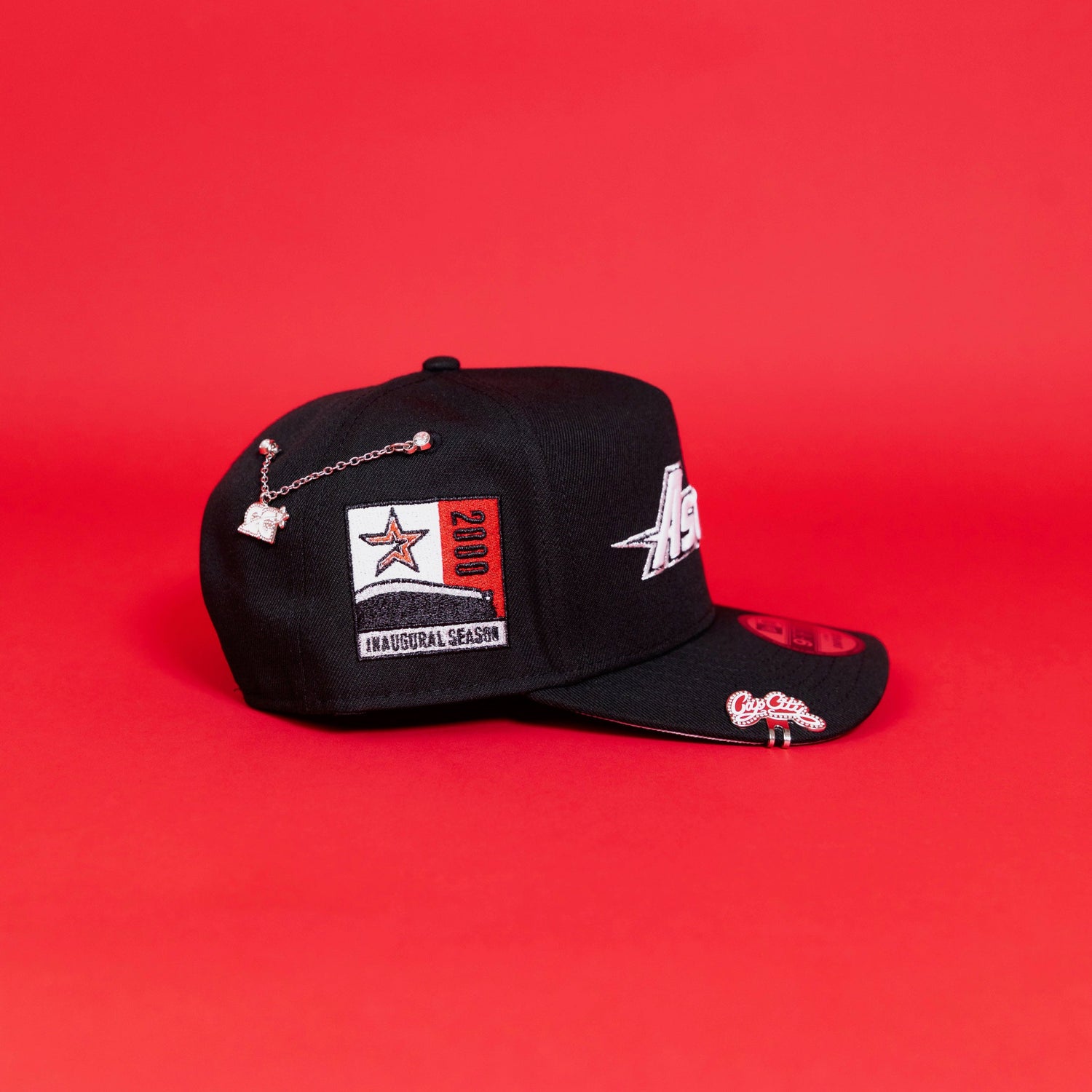 NEW ERA EXCLUSIVE 9FIFTY A-FRAME BLACK HOUSTON ASTROS SCRIPT SNAPBACK W/ 2000 INAUGURAL SEASON SIDE PATCH