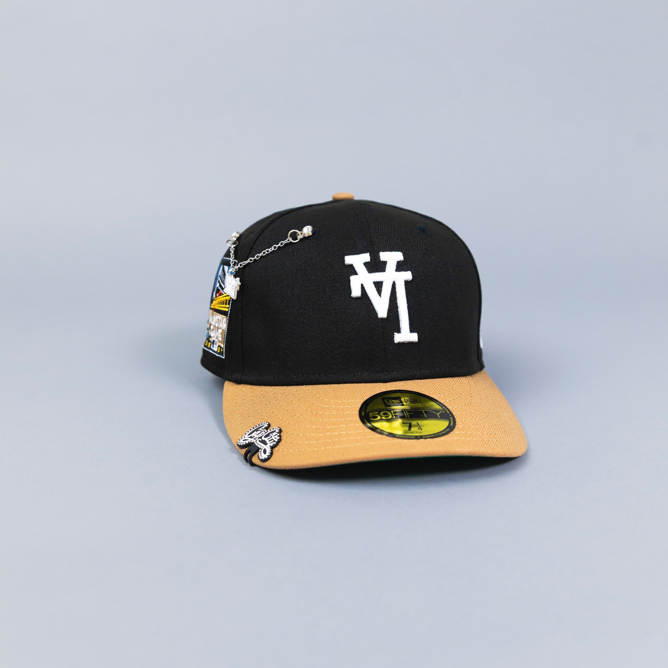 NEW ERA EXCLUSIVE 59FIFTY BLACK/ KHAKI UPSIDE DOWN LOS ANGELES DODGERS W/ ALL STAR GAME SIDE PATCH