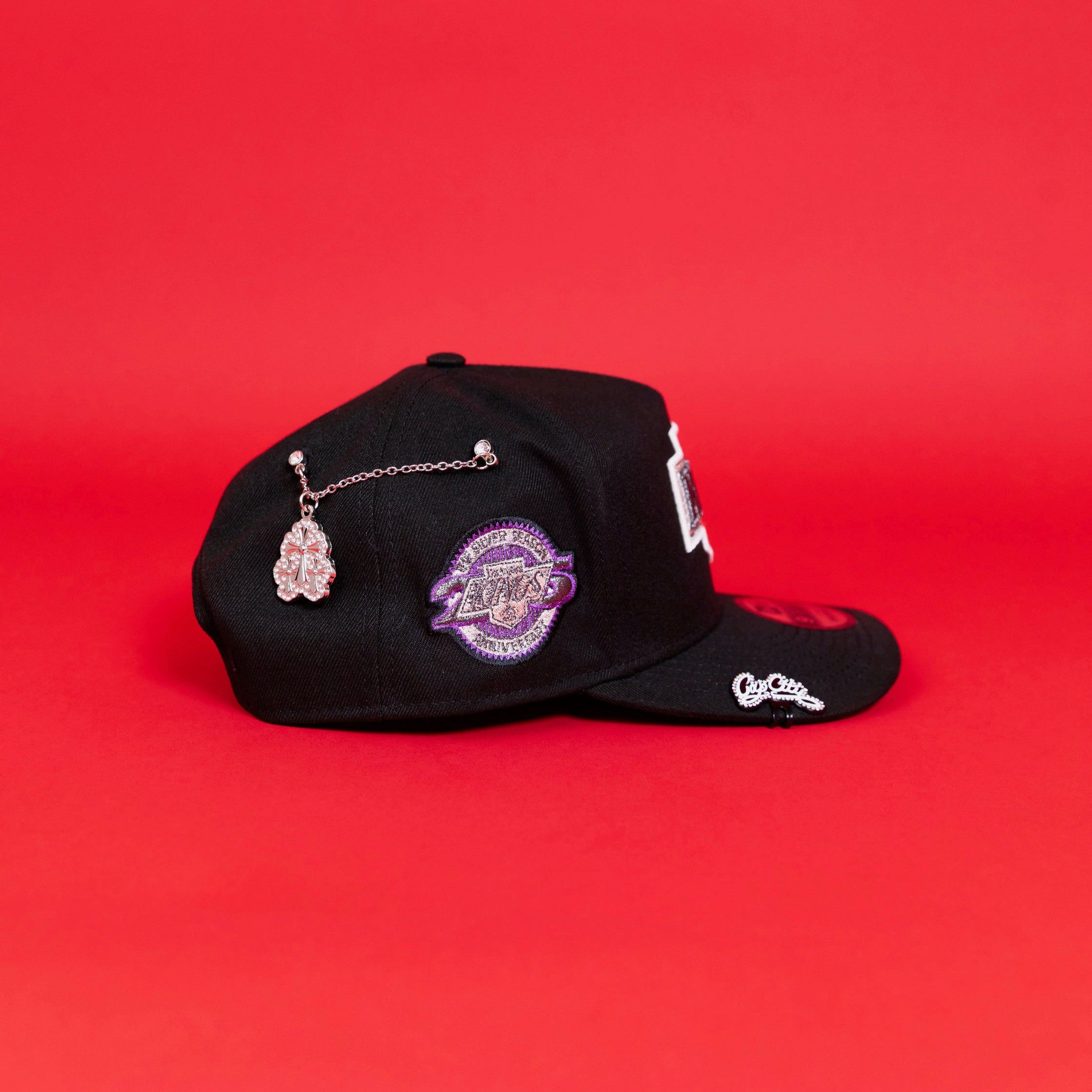 NEW ERA EXCLUSIVE 9FIFTY A-FRAME BLACK LOS ANGELES KINGS SCRIPT SNAPBACK W/ 25TH ANNIVERSARY SIDE PATCH