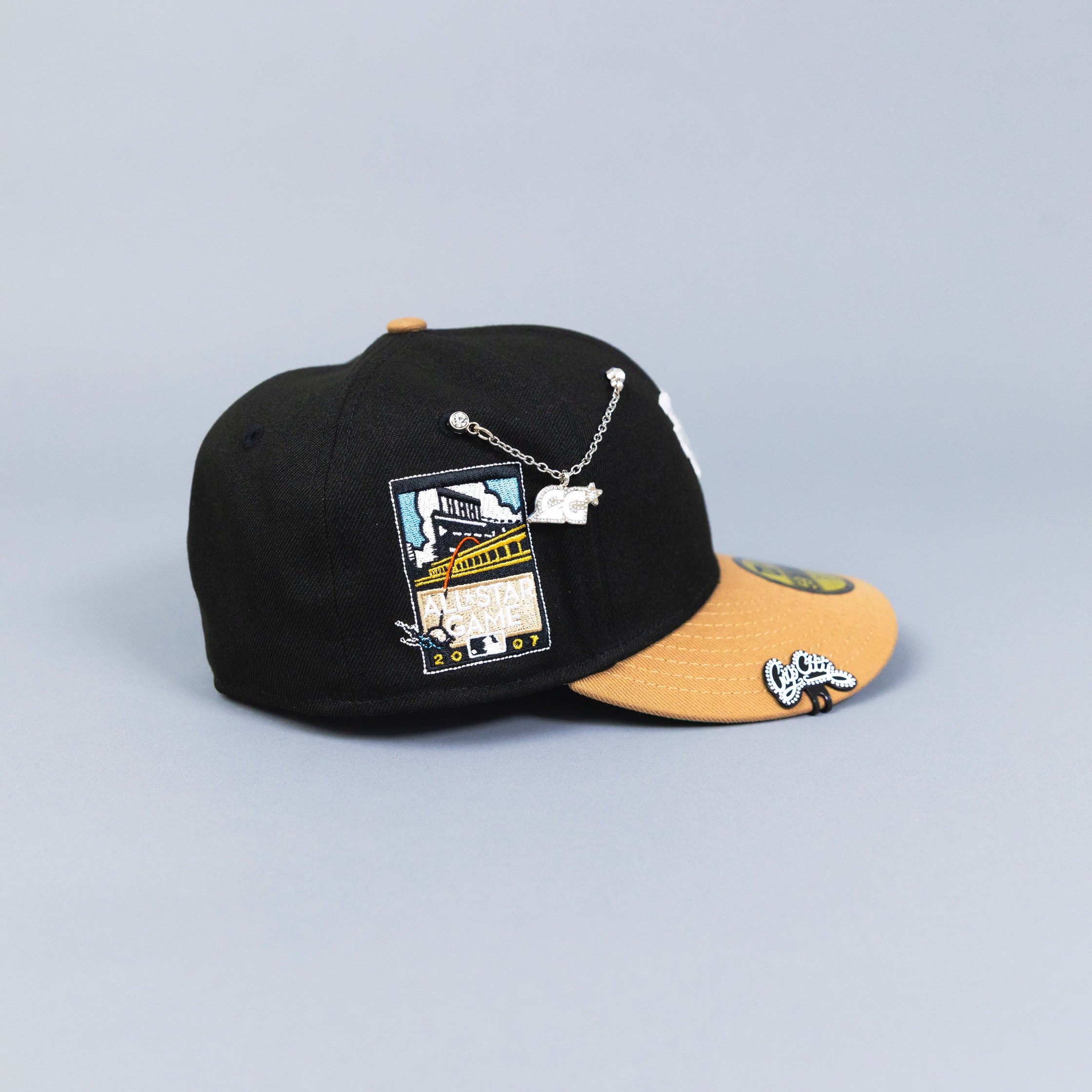 NEW ERA EXCLUSIVE 59FIFTY BLACK/ KHAKI UPSIDE DOWN LOS ANGELES DODGERS W/ ALL STAR GAME SIDE PATCH