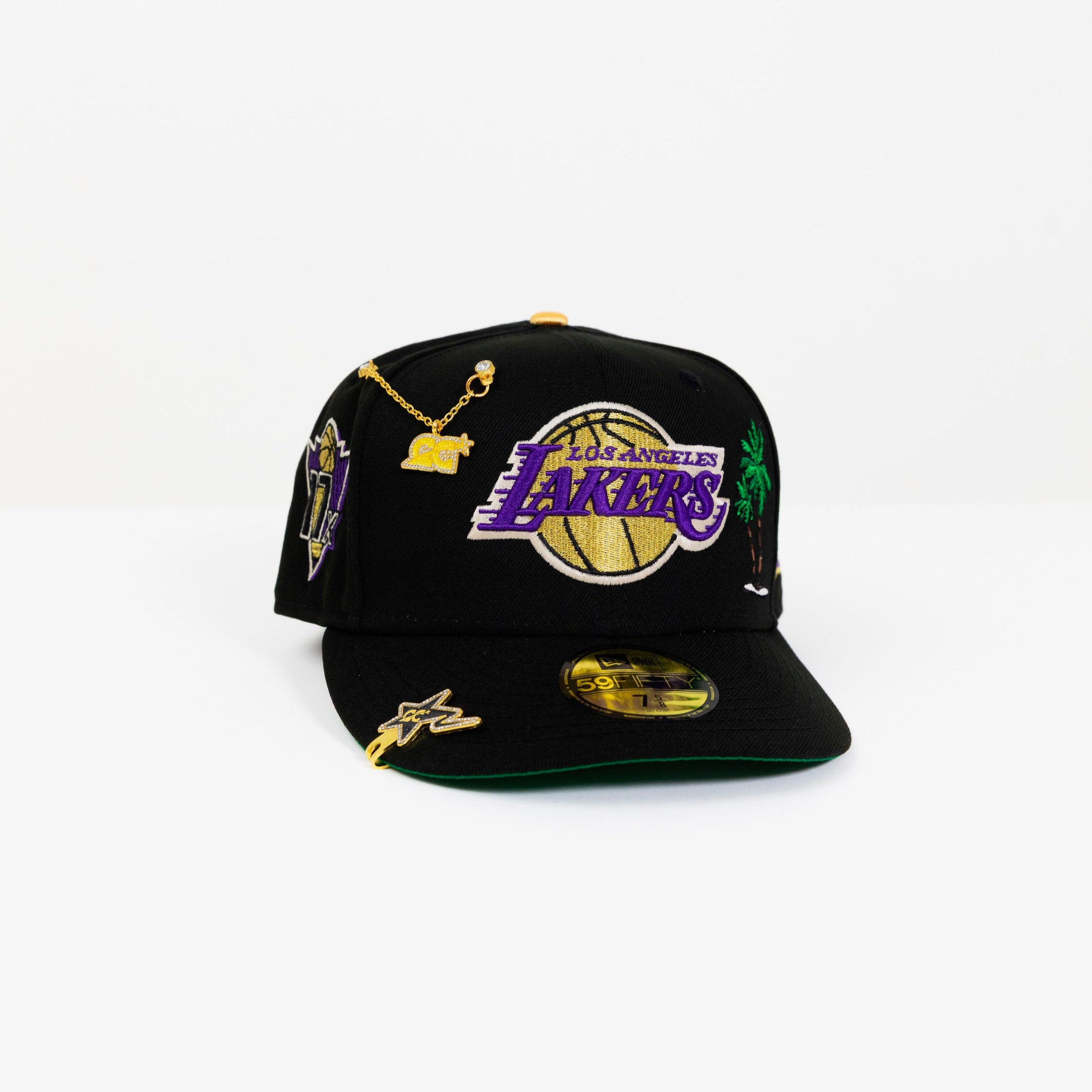 NEW ERA EXCLUSIVE 59FIFTY BLACK LOS ANGELES LAKERS W/ PALM TREES + 17X CHAMPIONS SIDE PATCH