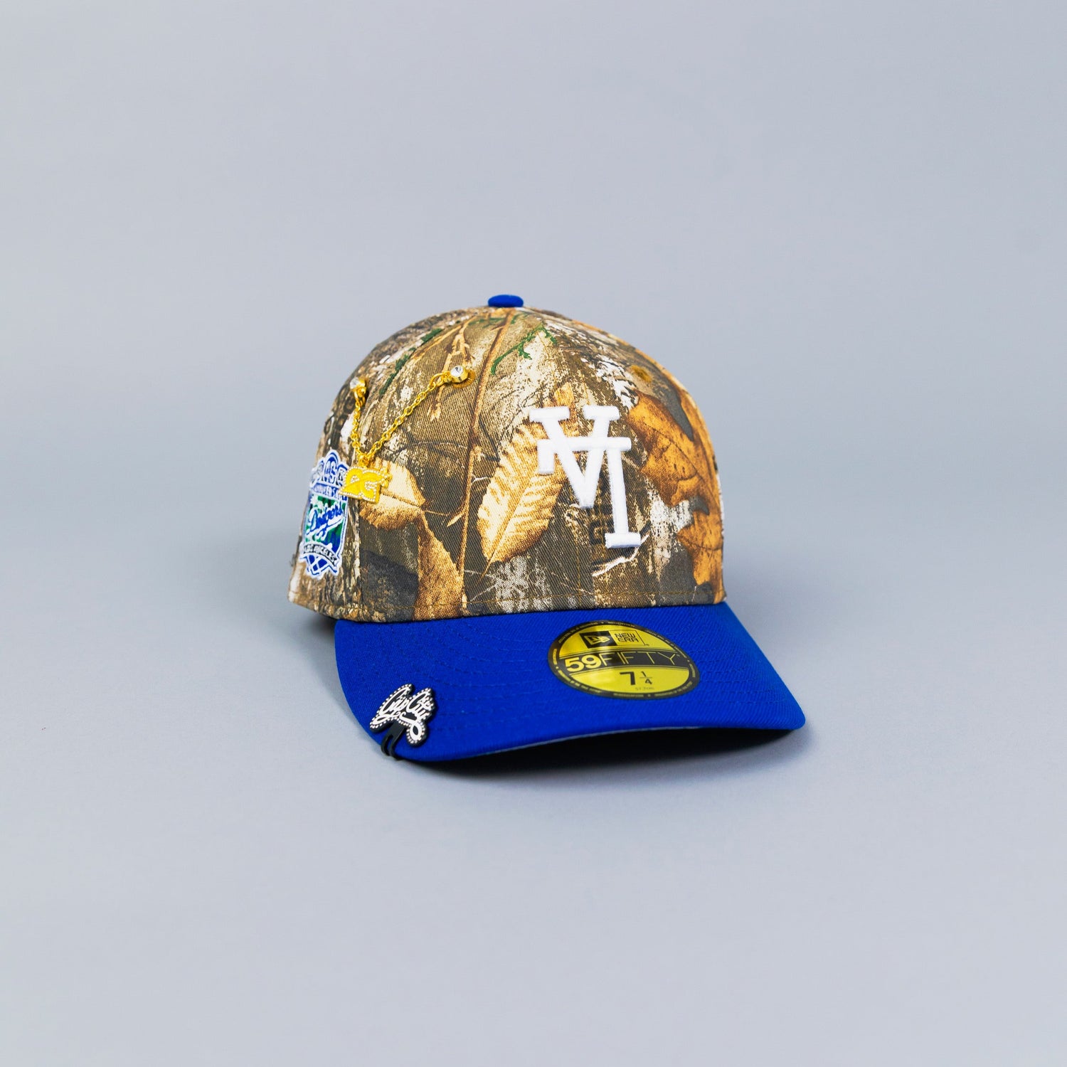 NEW ERA 59FIFTY REALTREE/ BLUE UPSIDE DOWN LOS ANGELES DODGERS W/ 40TH ANNIVERSARY SIDE PATCH