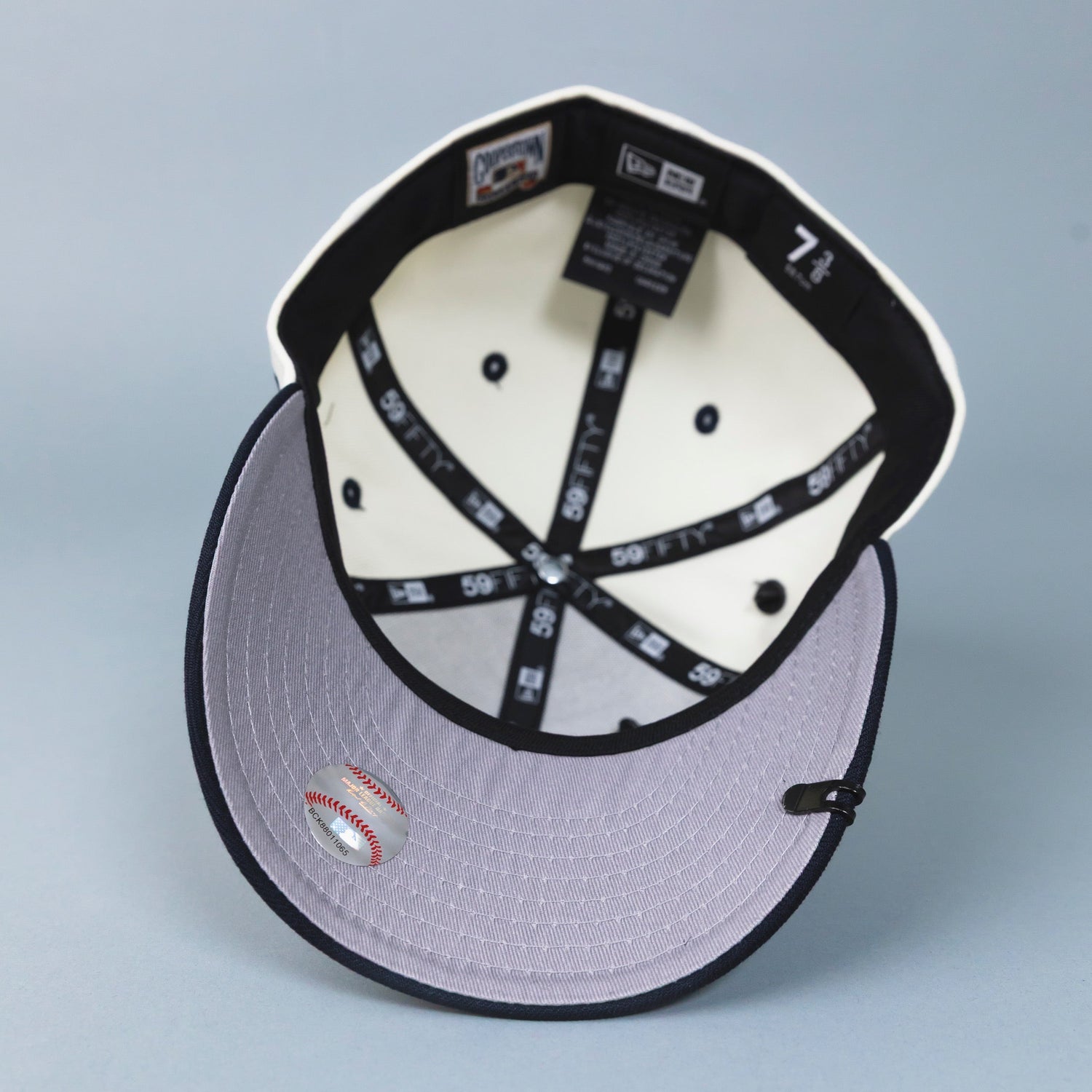 NEW ERA EXCLUSIVE 59FIFTY CHROME/ NAVY UPSIDE DOWN LOS ANGELES DODGERS W/ 100TH ANNIVERSARY SIDE PATCH