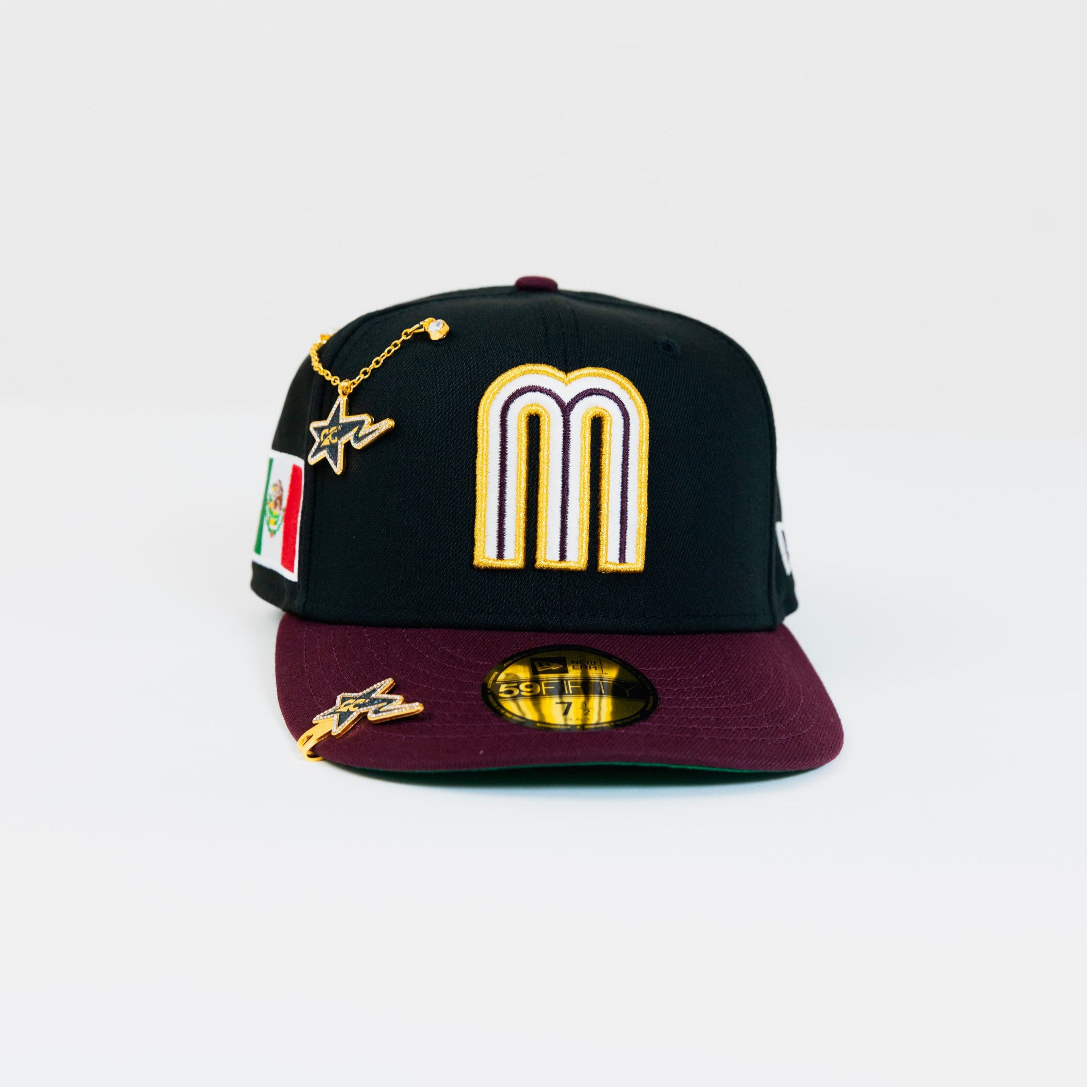 NEW ERA EXCLUSIVE 59FIFTY BLACK/ BURGUNDY MEXICO 2025 WORLD BASEBALL CLASSIC W/ MEXICO FALG SIDE PATCH