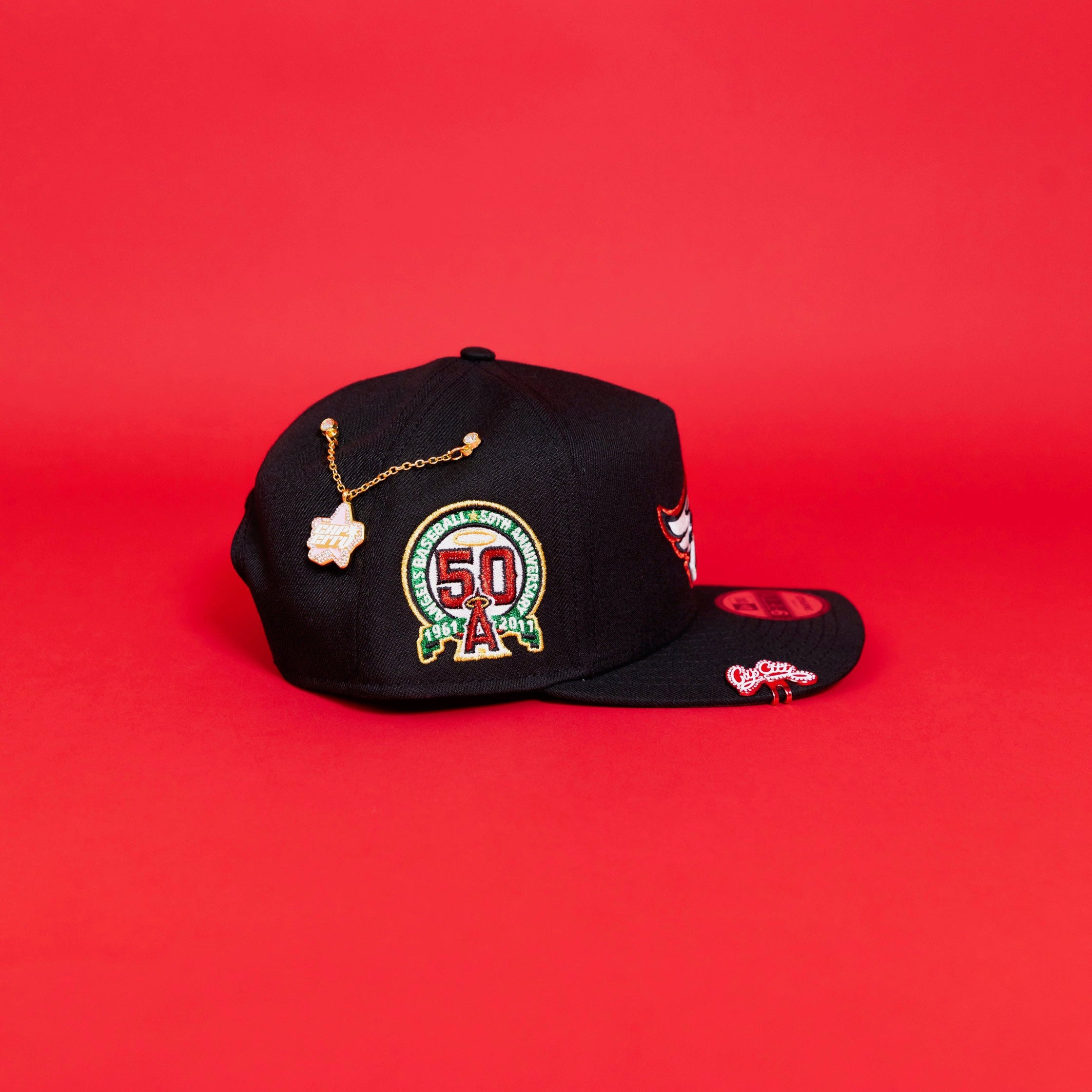 NEW ERA 9FIFTY A-FRAME BLACK ANAHEIM ANGELS SNAPBACK W/ 50TH ANNIVERSARY SIDE PATCH