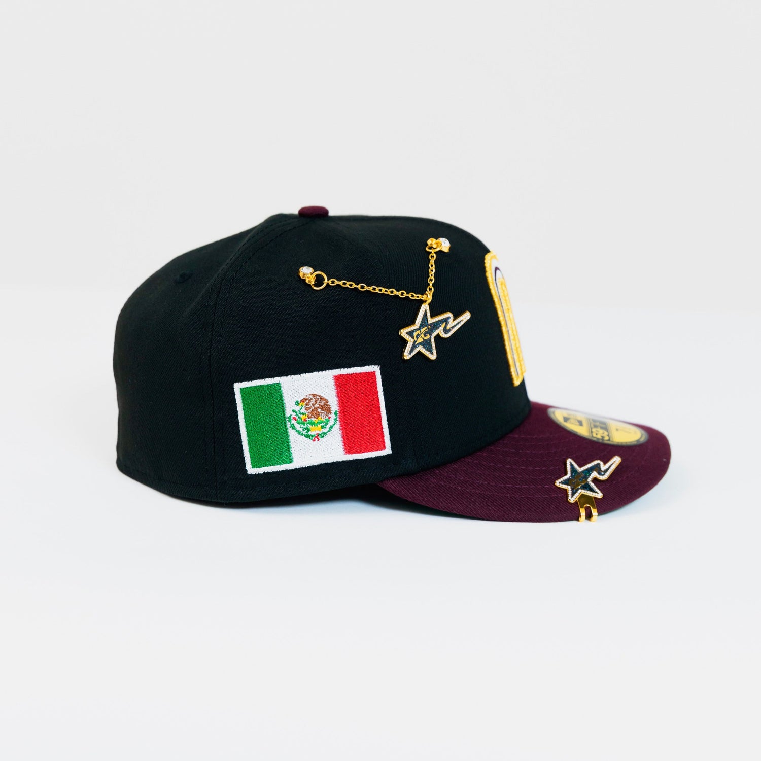 NEW ERA EXCLUSIVE 59FIFTY BLACK/ BURGUNDY MEXICO 2025 WORLD BASEBALL CLASSIC W/ MEXICO FALG SIDE PATCH