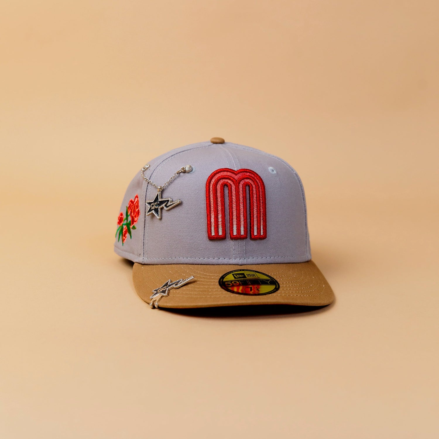 NEW ERA EXCLUSIVE 59FIFTY STONE GREY/ KHAKI MEXICO 2025 WORLD BASEBALL CLASSIC W/ ROSES SIDE PATCH