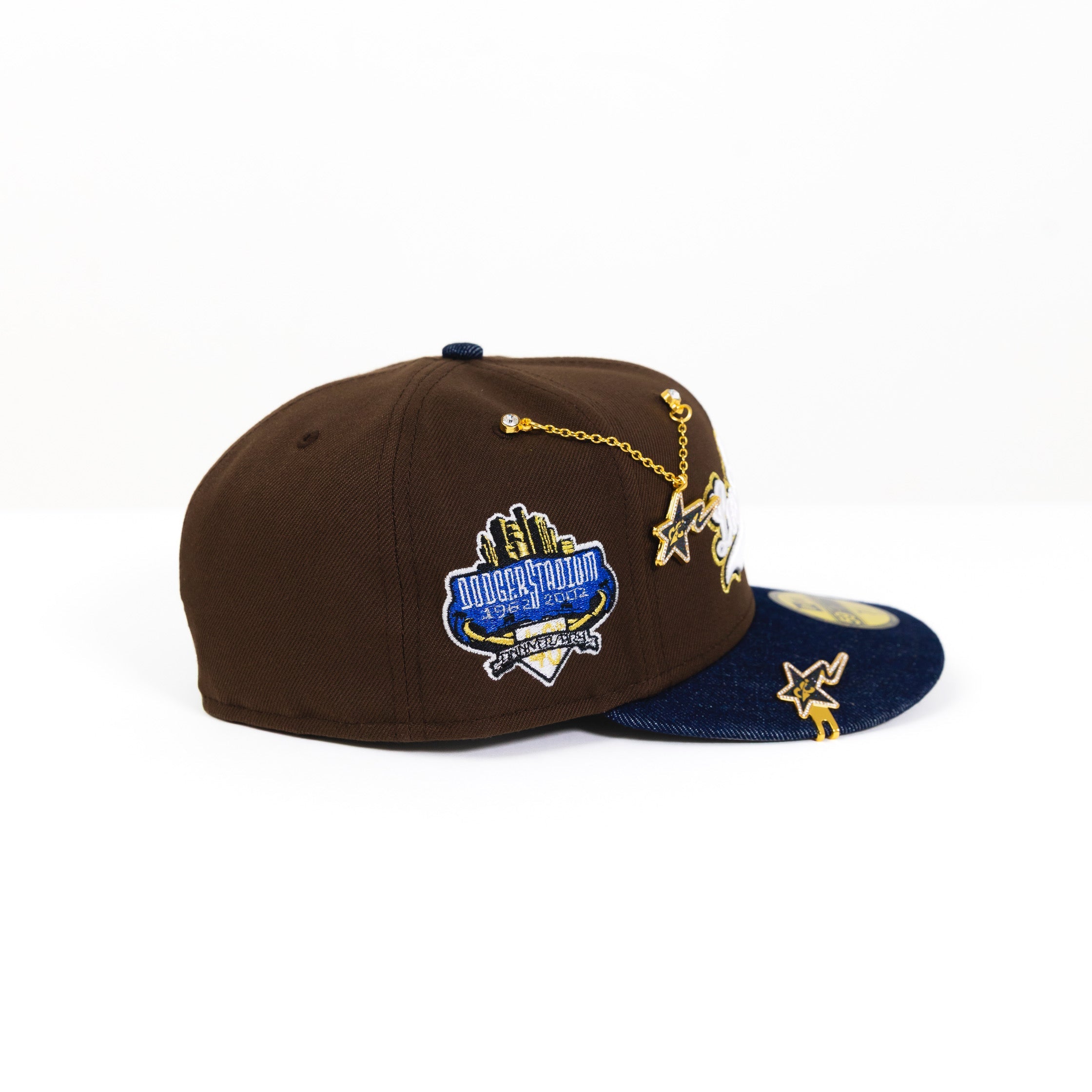 NEW ERA 59FIFTY BROWN/ BLUE HEATHER LOS ANGELES DODGERS SCRIPT W/ 40TH ANNIVERSARY SIDE PATCH