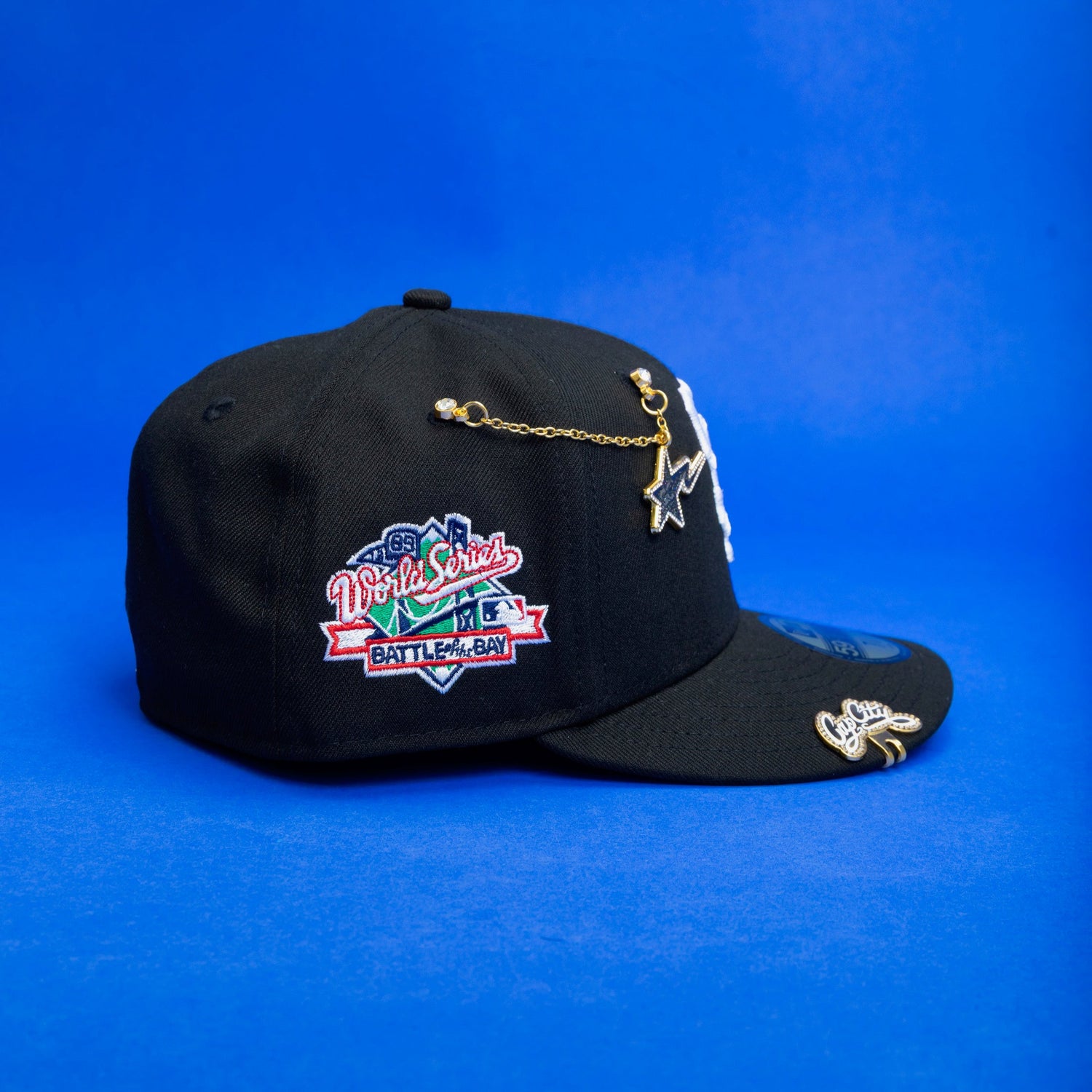 NEW ERA EXCLUSIVE 59FIFTY BLACK SAN FRANCISCO GIANTS W/ "BATTLE OF THE BAY" SIDE PATCH