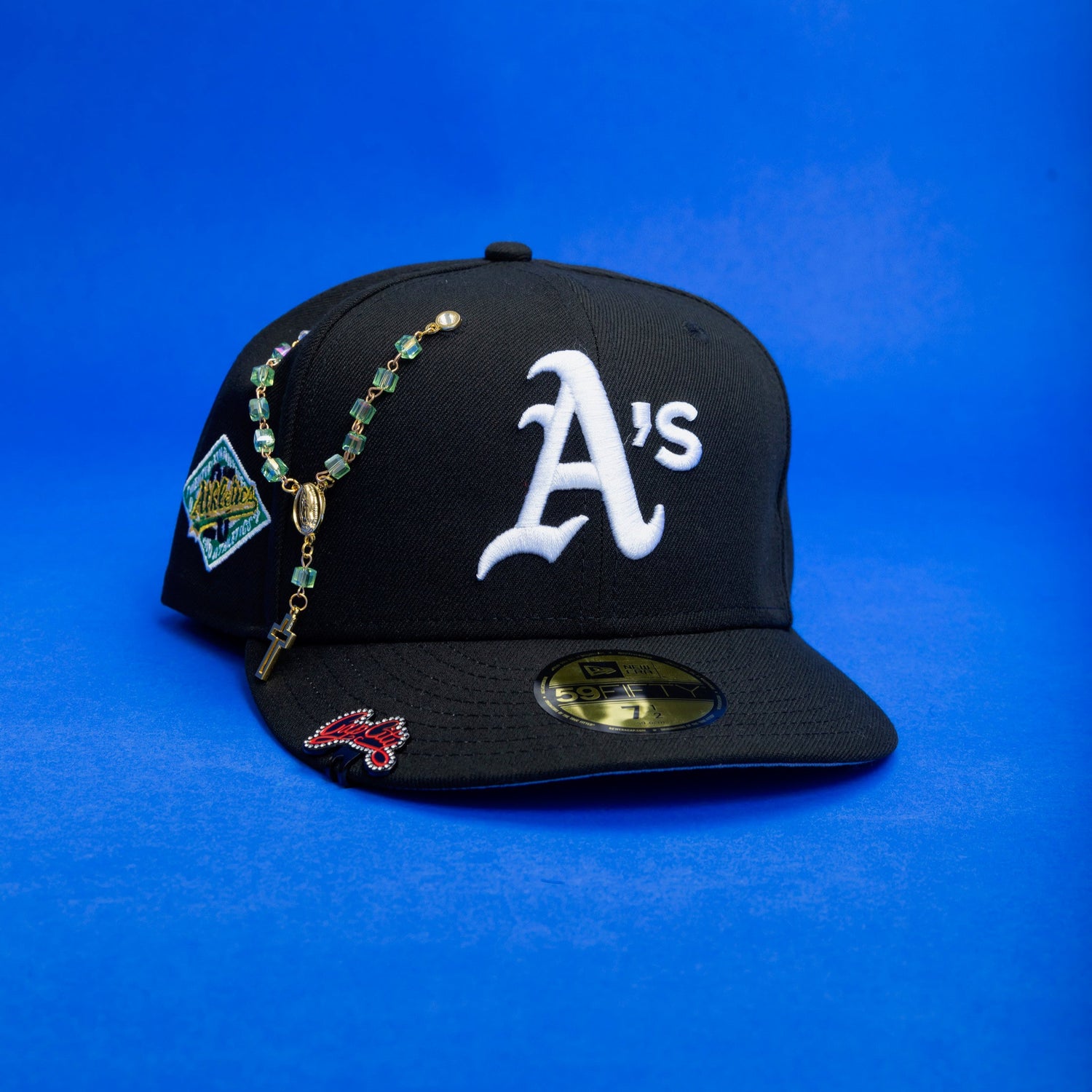 NEW ERA EXCLUSIVE 59FIFTY BLACK OAKLAND ATHLETICS W/ 25TH ANNIVERSARY SIDE PATCH