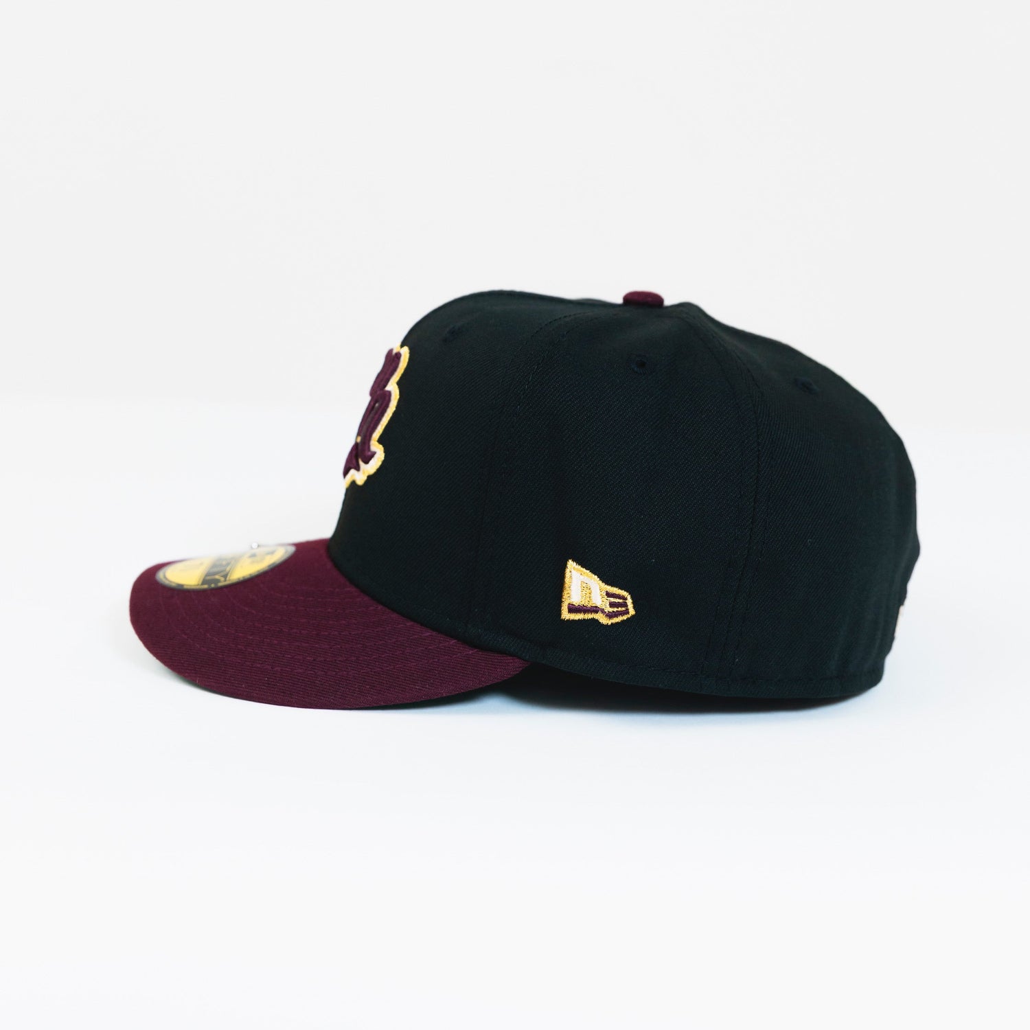 NEW ERA EXCLUSIVE 59FIFTY BLACK/ BURGUNDY CHARROS DE JALISCO W/ EL GALLO SIDE PATCH