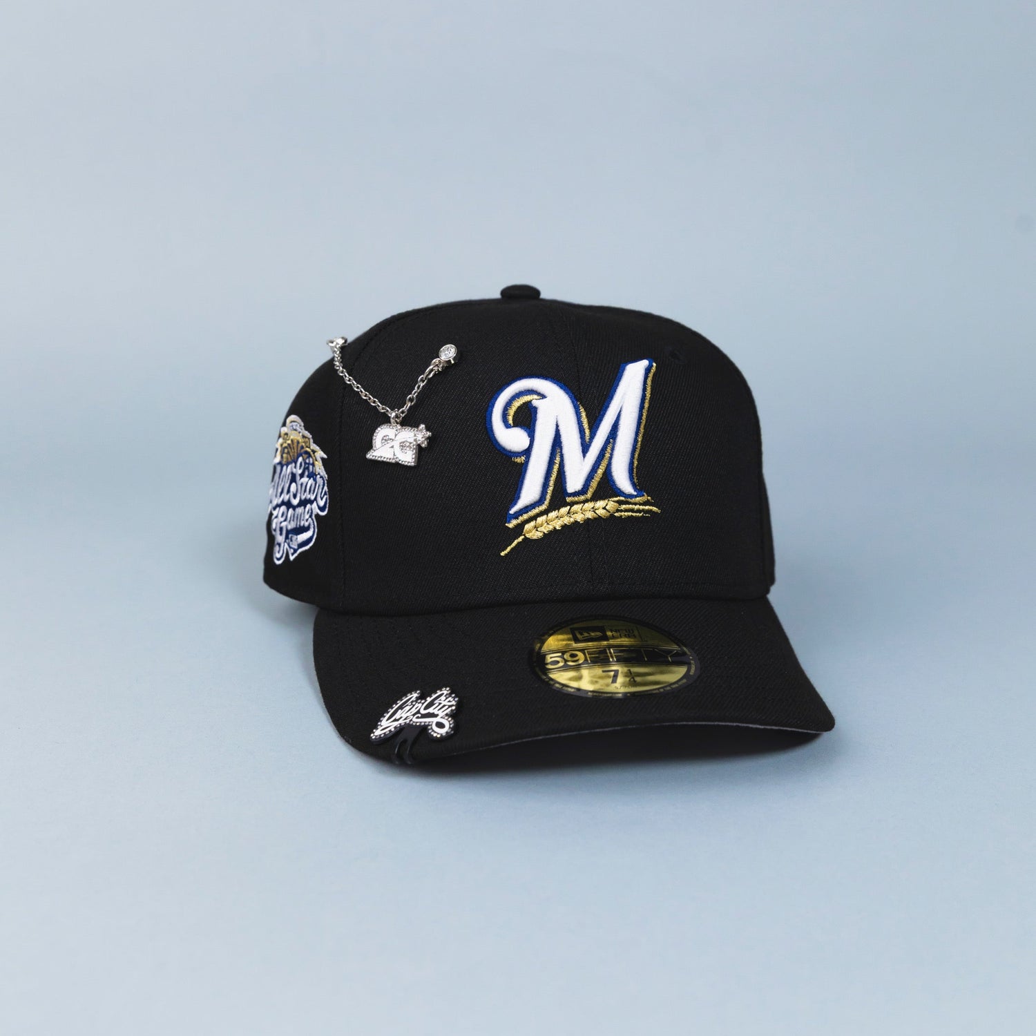 NEW ERA EXCLUSIVE 59FIFTY BLACK MILWAUKEE BREWERS W/ ALL STAR GAME SIDE PATCH