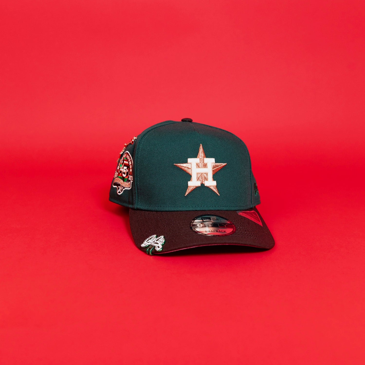 NEW ERA EXCLUSIVE 9FIFTY A-FRAME EMERALD GREEN HOUSTON ASTROS SNAPBACK W/ 45TH ANNIVERSARY SIDE PATCH