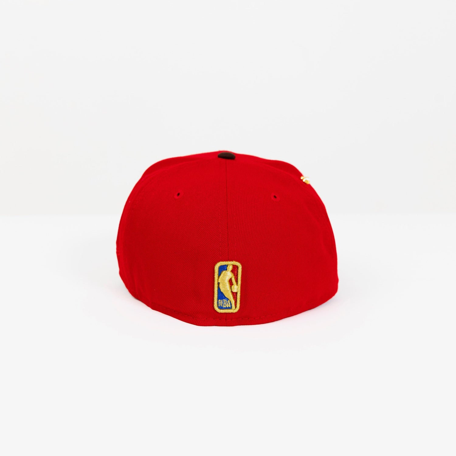 NEW ERA EXCLUSIVE 59FIFTY RED/ WALNUT LOS ANGELES LAKERS SCRIPT W/ 17X CHAMPIONS SIDE PATCH