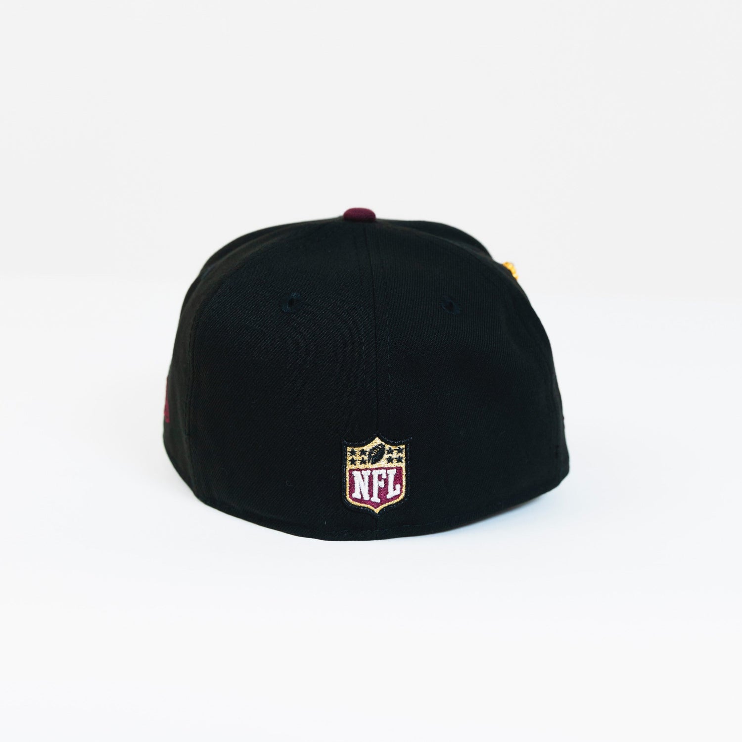 NEW ERA EXCLUSIVE 59FIFTY BLACK/ BURGUNDY "SAN FRANCISCO 49ERS" SCRIPT W/ PRO BOWL SIDE PATCH