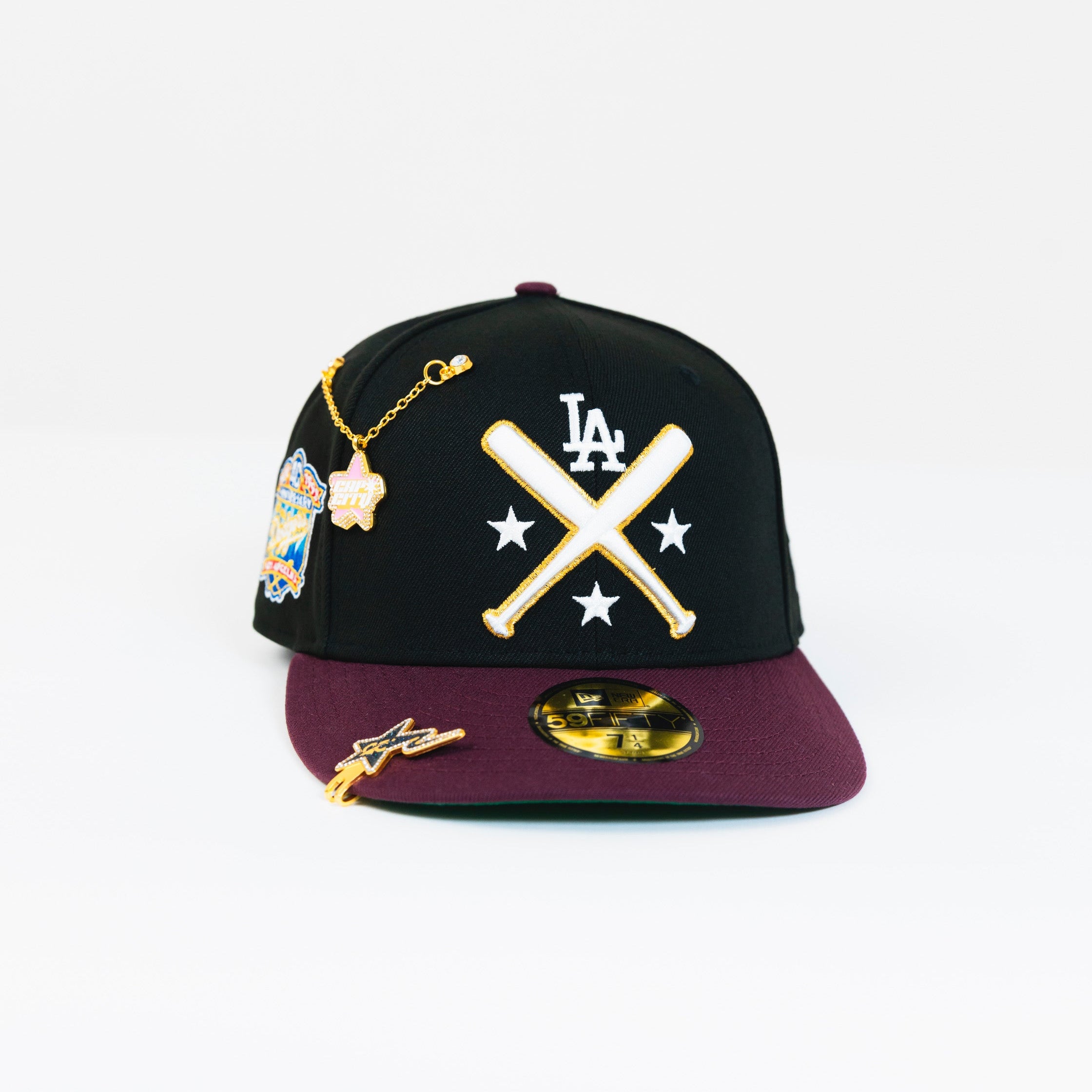 NEW ERA EXCLUSIVE 59FIFTY BLACK/ BURGUNDY LOS ANGELES DODGERS W/ 40TH ANNIVERSARY SIDE PATCH