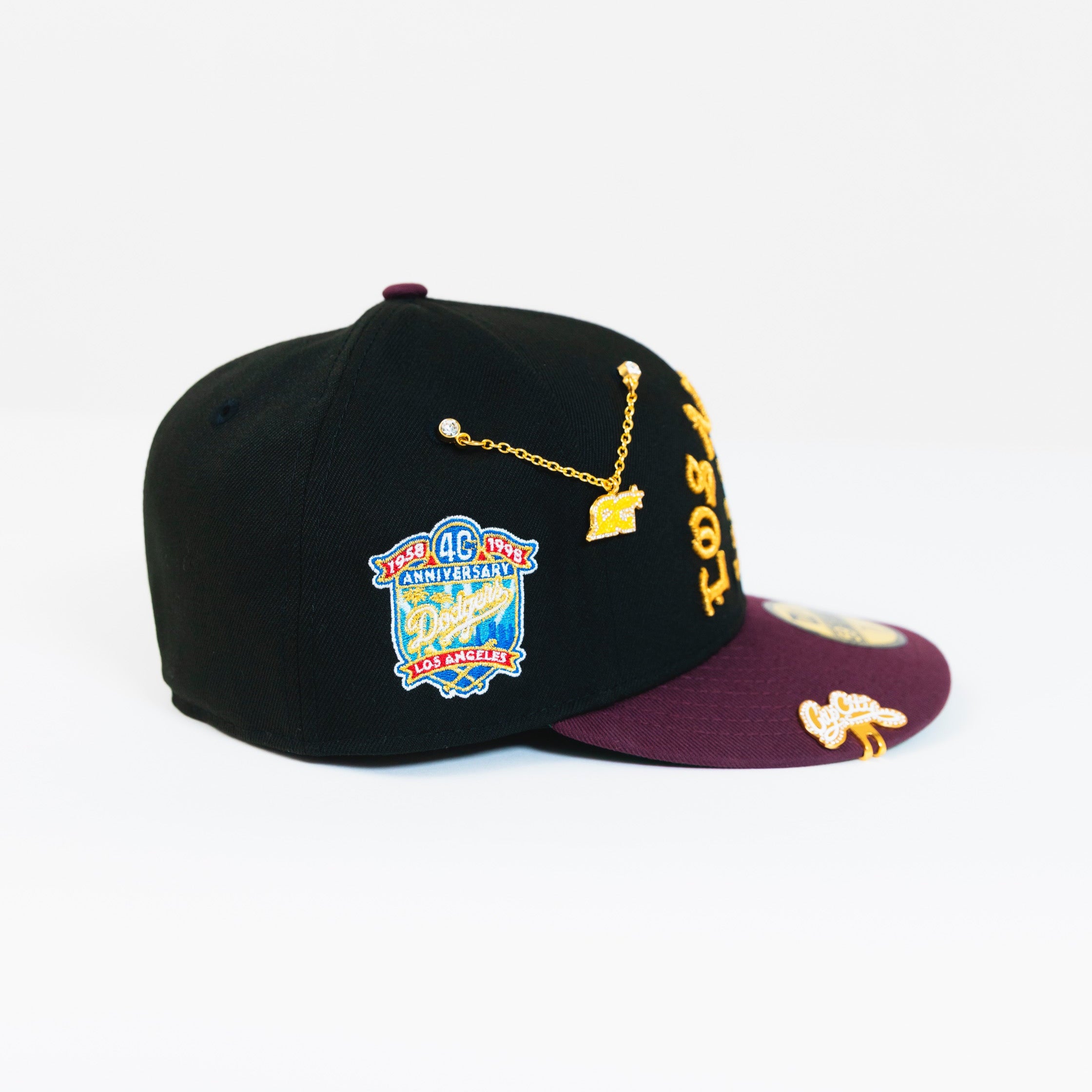 NEW ERA EXCLUSIVE 59FIFTY BLACK LOS ANGELES DODGERS "1958 MLB SCRIPT" W/ 40TH ANNIVERSARY SIDE PATCH