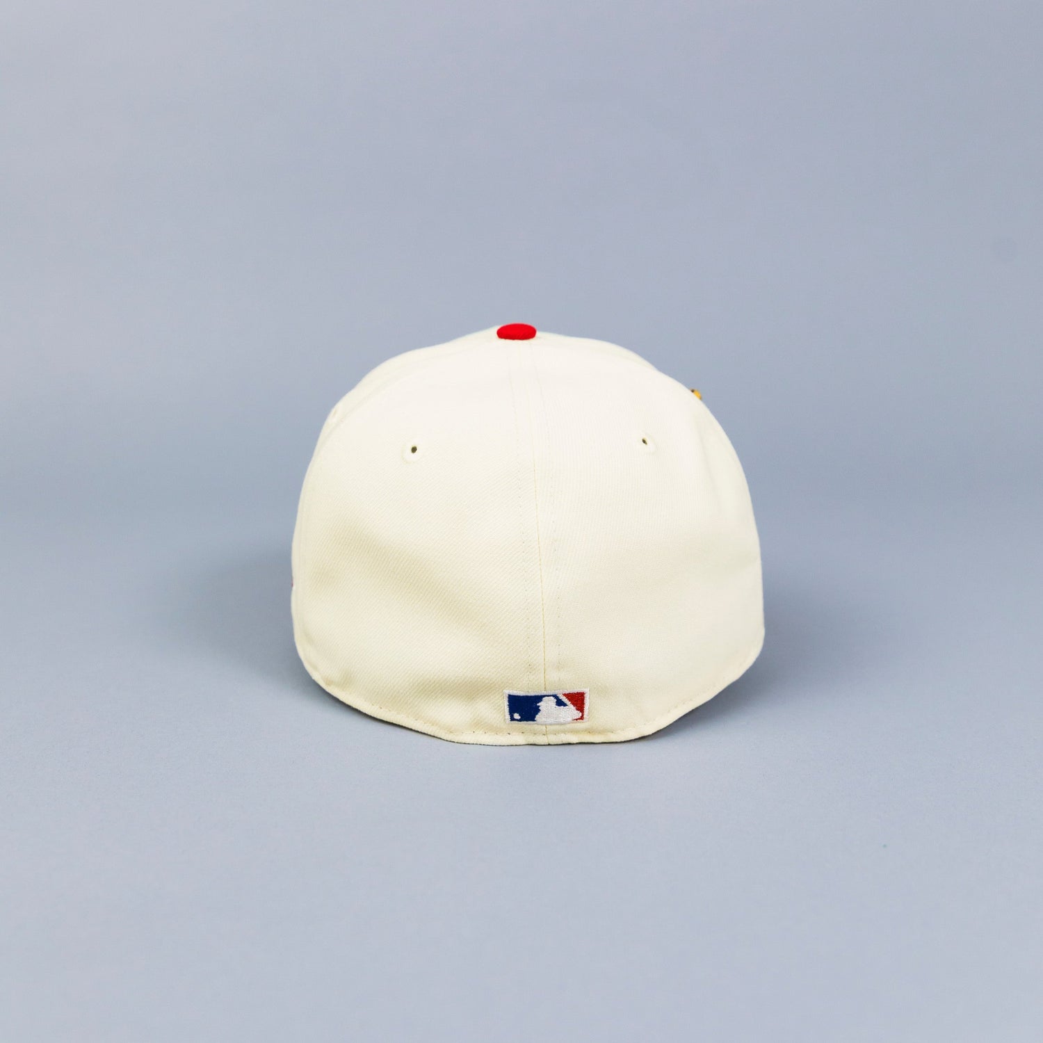 NEW ERA EXCLUSIVE 59FIFTY CHROME/ RED UPSIDE DOWN LOS ANGELES DODGERS SCRIPT W/ 100TH ANNIVERSARY SIDE PATCH