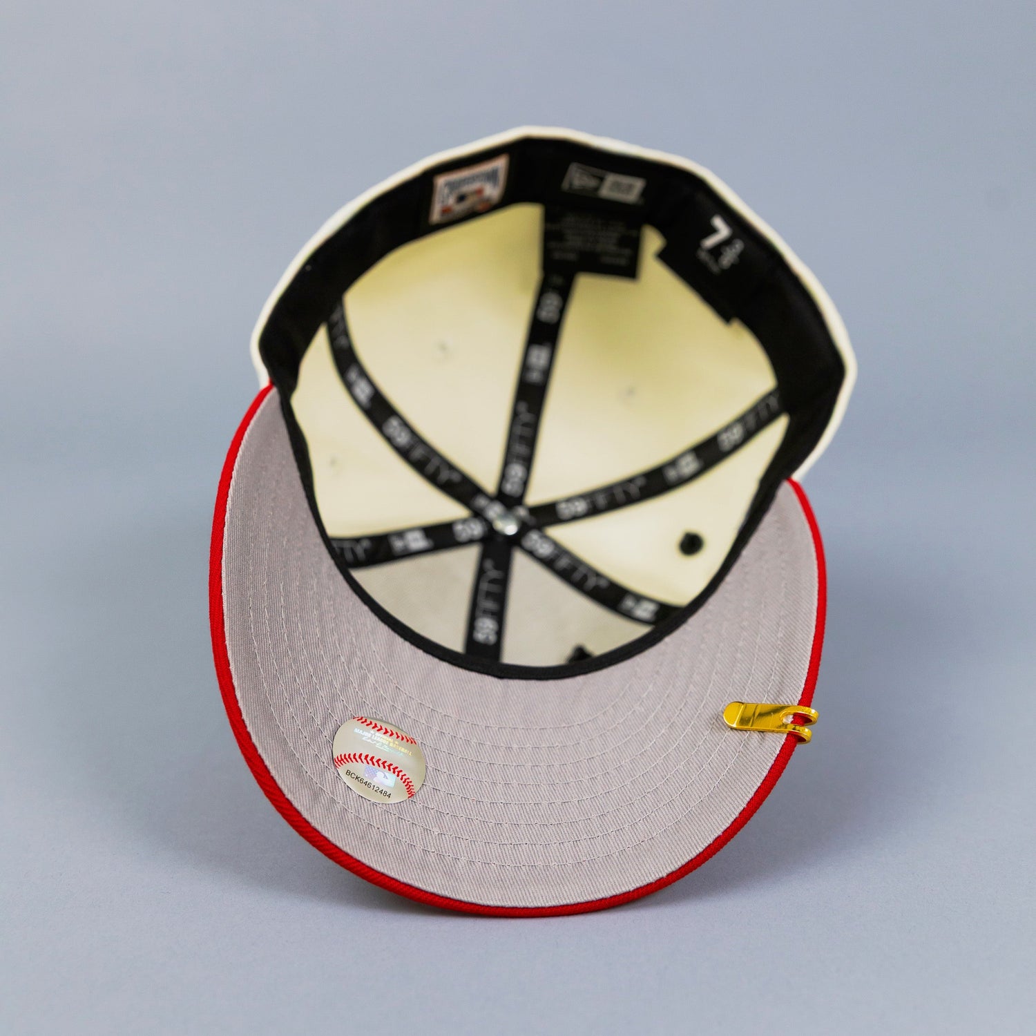 NEW ERA EXCLUSIVE 59FIFTY CHROME/ RED UPSIDE DOWN LOS ANGELES DODGERS SCRIPT W/ 100TH ANNIVERSARY SIDE PATCH