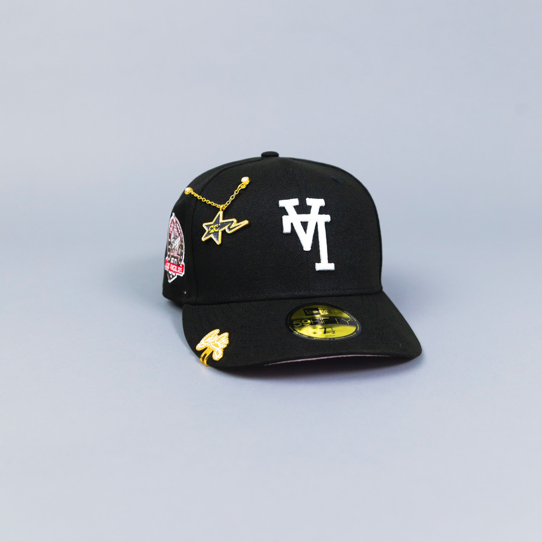 NEW ERA EXCLUSIVE 59FIFTY BLACK UPSIDE DOWN LOS ANGELES DODGERS W/ 60TH ANNIVERSARY SIDE PATCH