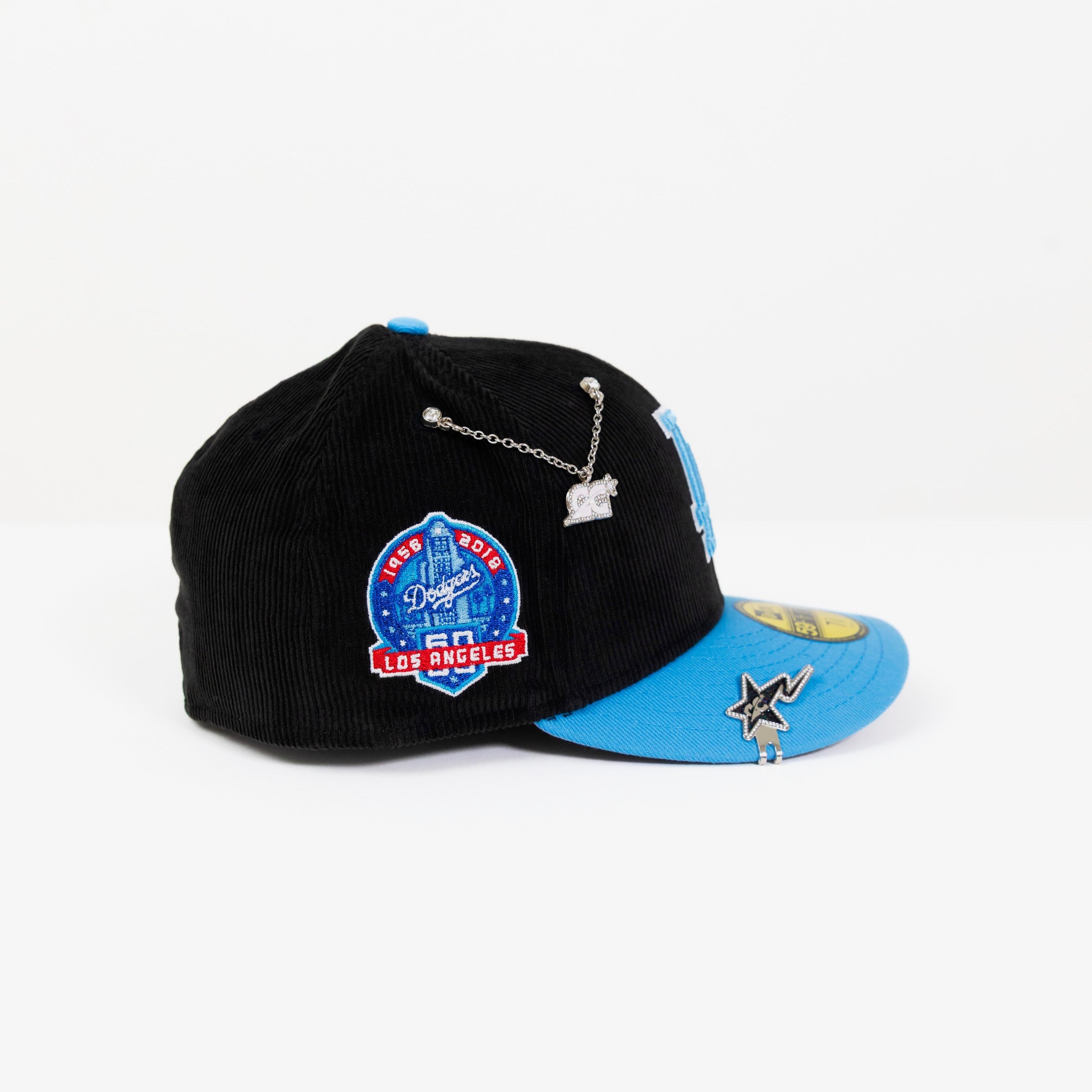 NEW ERA 59FIFTY CORDUROY/ ICY BLUE LOS ANGELES DODGERS W/ 60TH ANNIVERSARY SIDE PATCH
